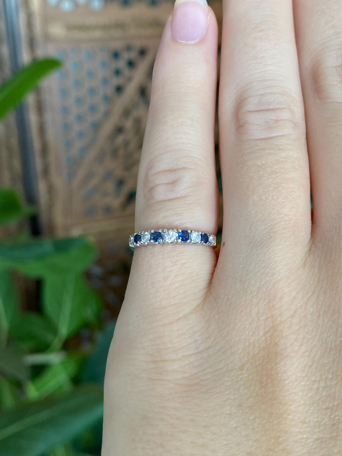 Vintage Solid 14k White & Yellow Gold Diamond Blue Sapphire Ring - Size 4