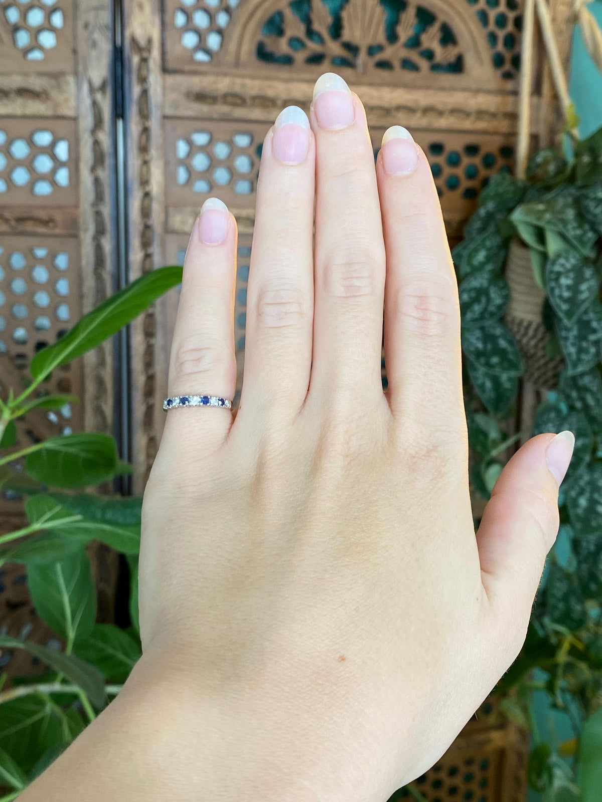 Vintage Solid 14k White & Yellow Gold Diamond Blue Sapphire Ring - Size 4