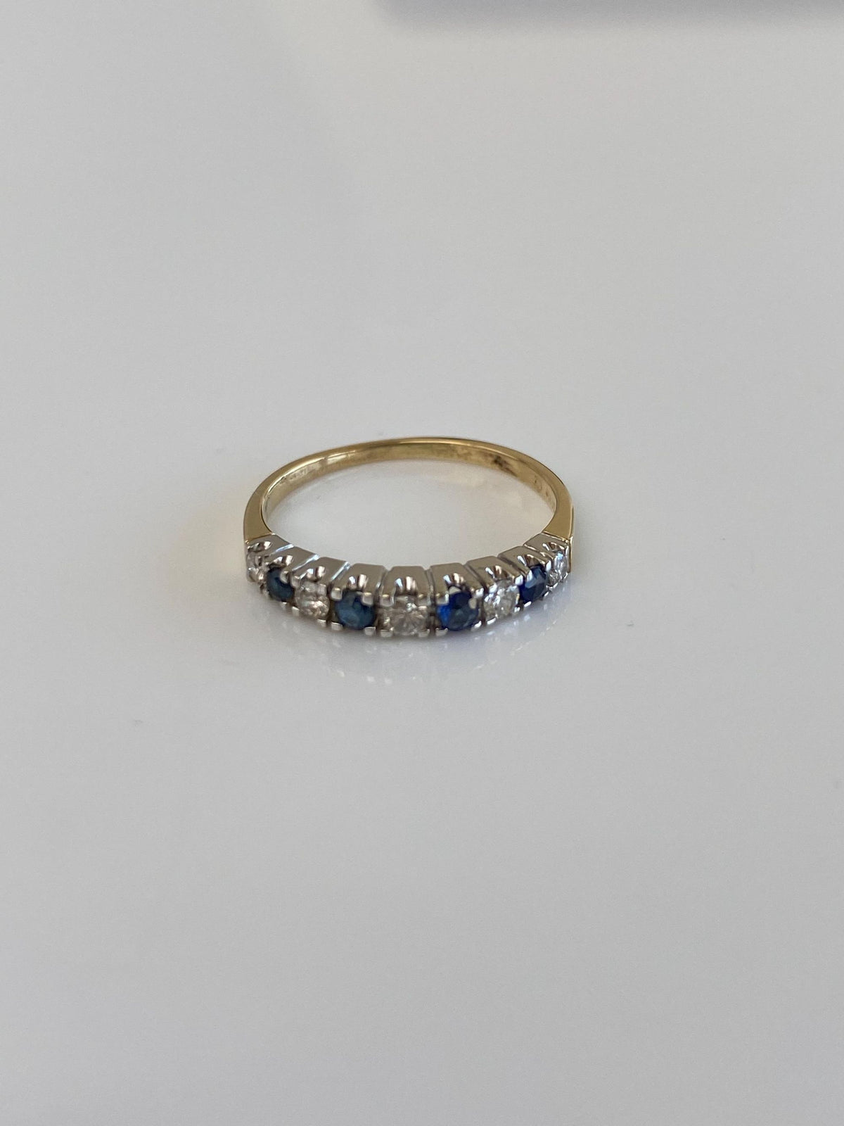 Vintage Solid 14k White & Yellow Gold Diamond Blue Sapphire Ring - Size 4