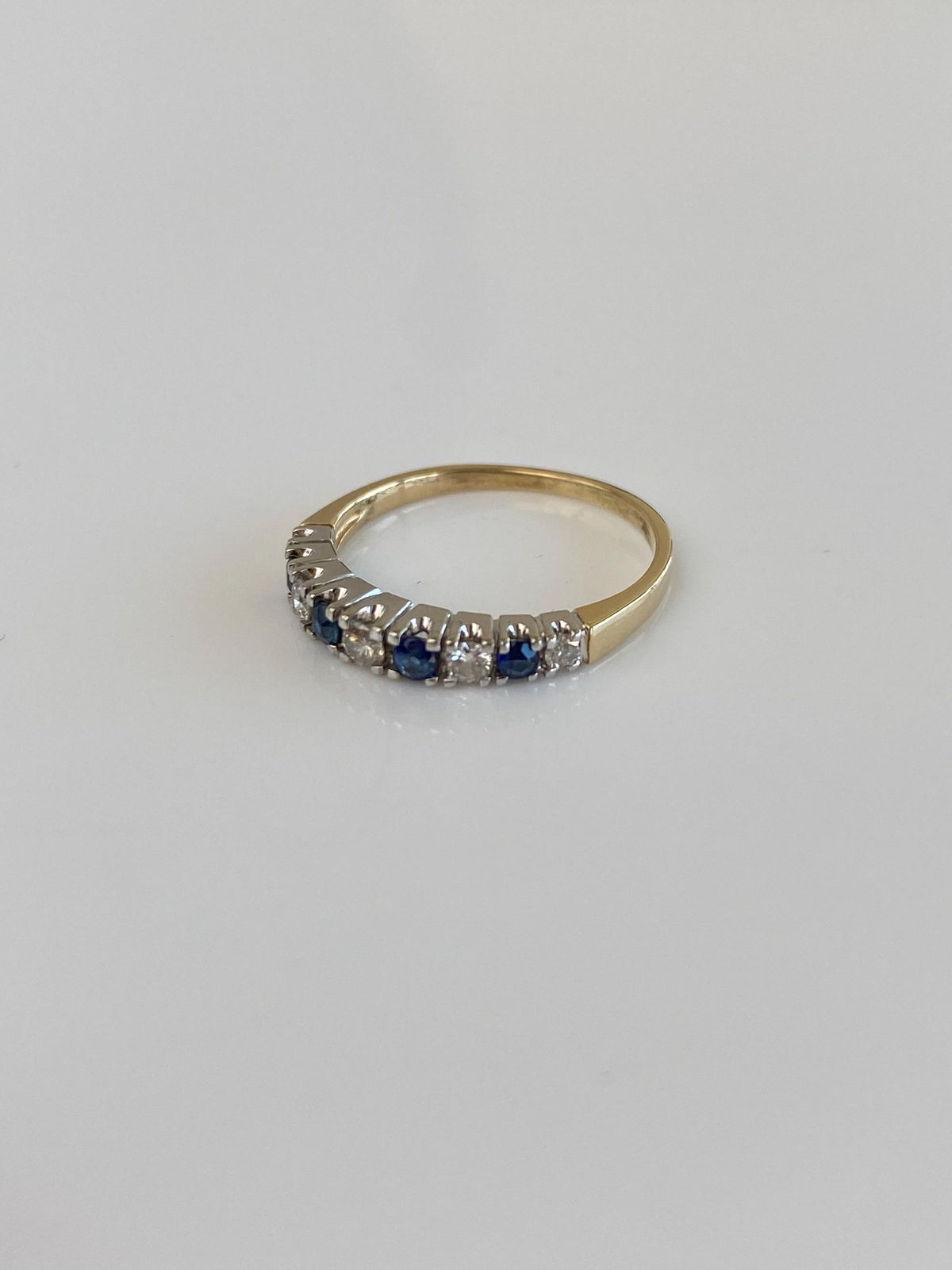 Vintage Solid 14k White & Yellow Gold Diamond Blue Sapphire Ring - Size 4