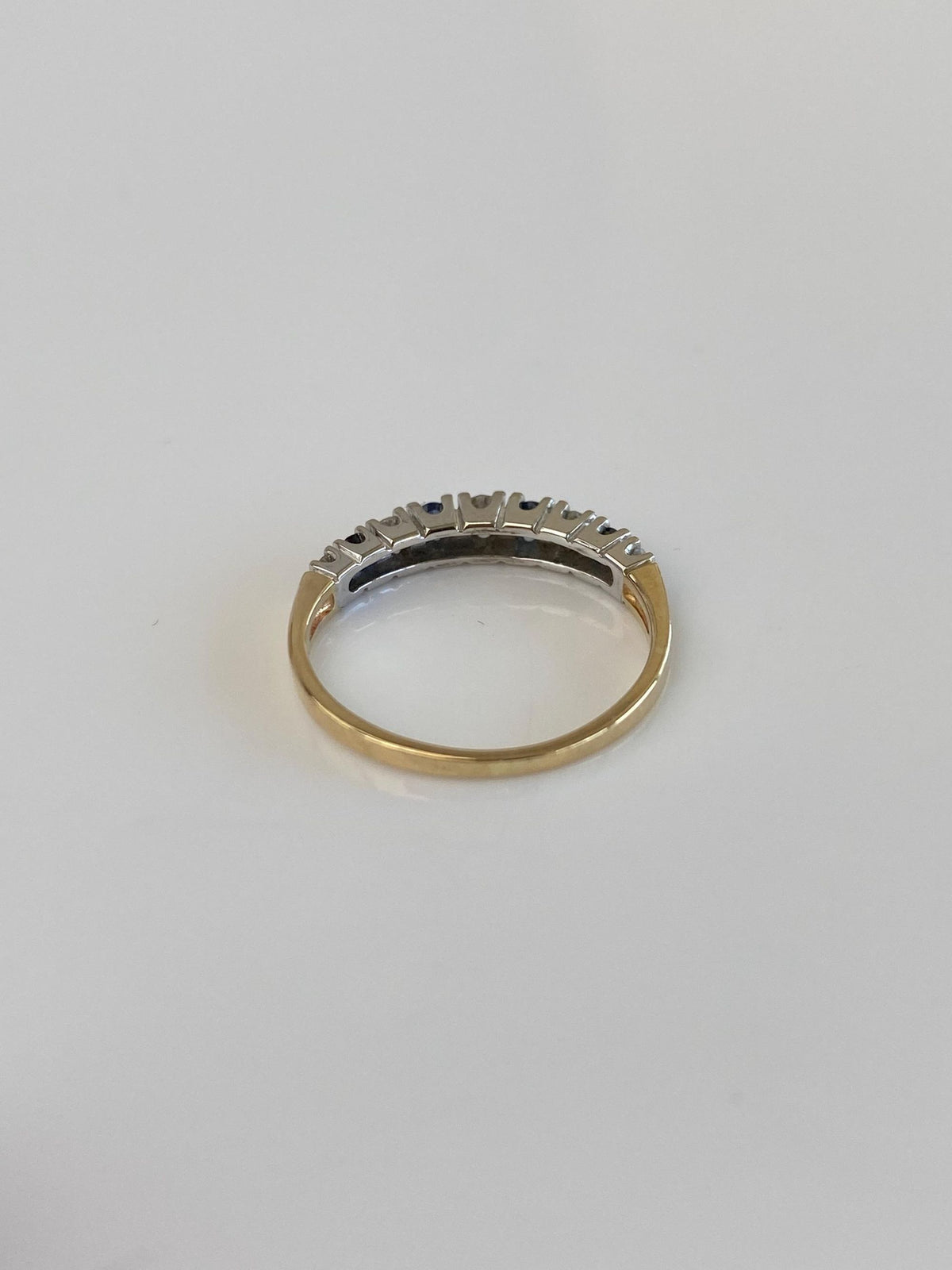 Vintage Solid 14k White & Yellow Gold Diamond Blue Sapphire Ring - Size 4