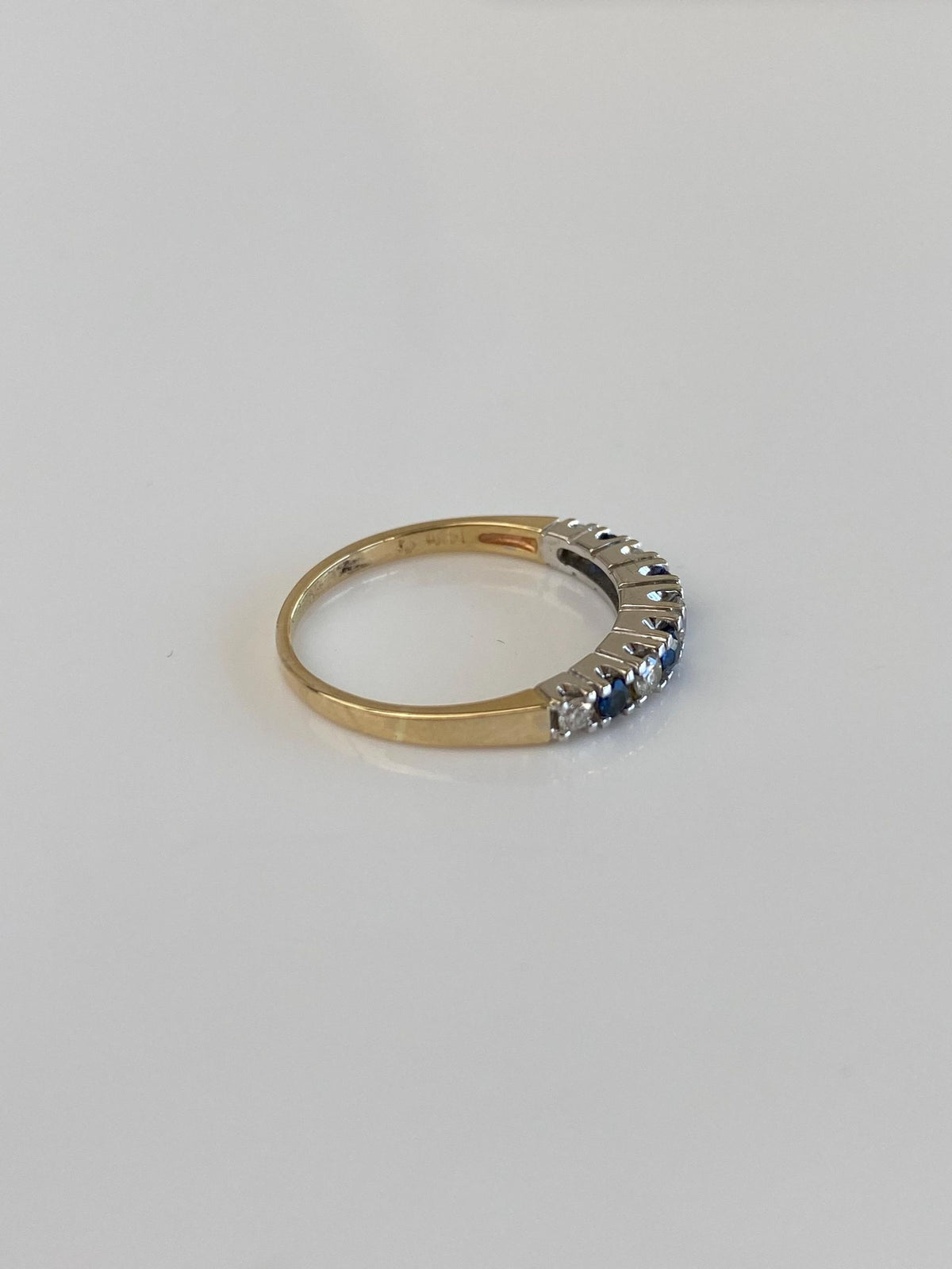 Vintage Solid 14k White & Yellow Gold Diamond Blue Sapphire Ring - Size 4