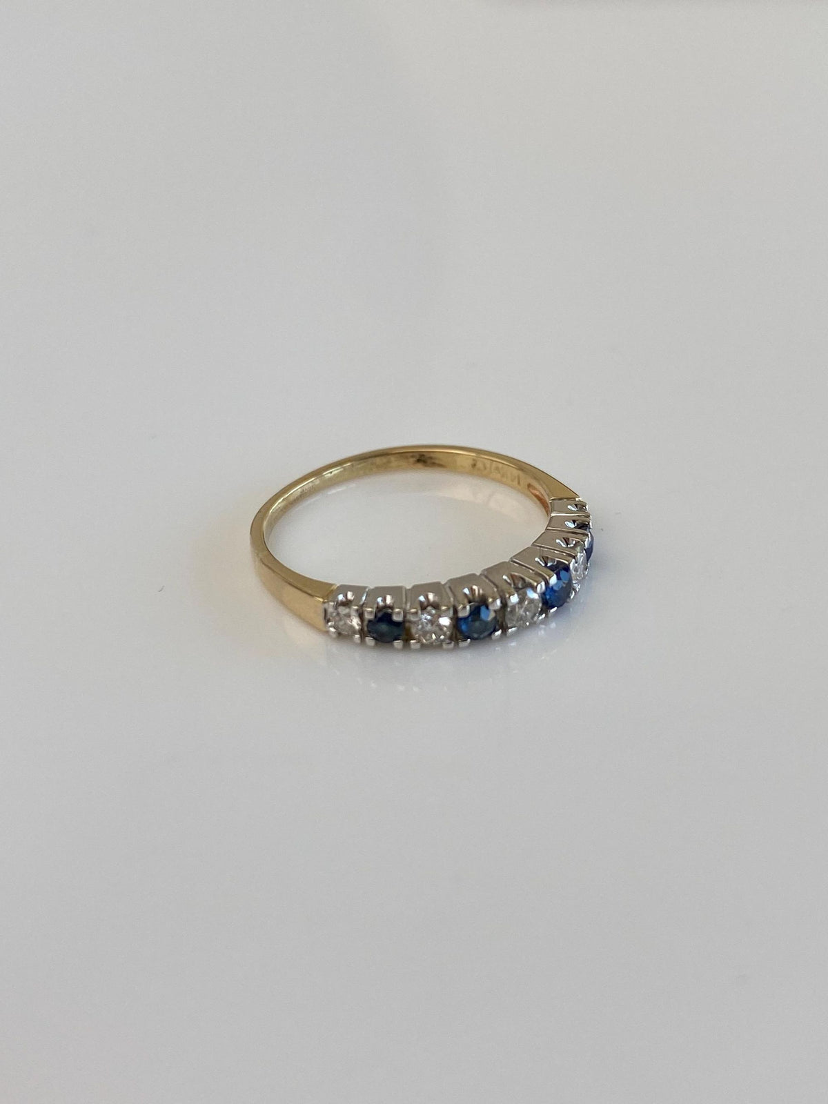 Vintage Solid 14k White & Yellow Gold Diamond Blue Sapphire Ring - Size 4