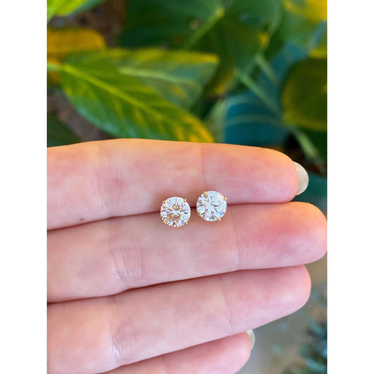 Solid 14k Yellow Gold Cubic Zirconia Stud Earrings