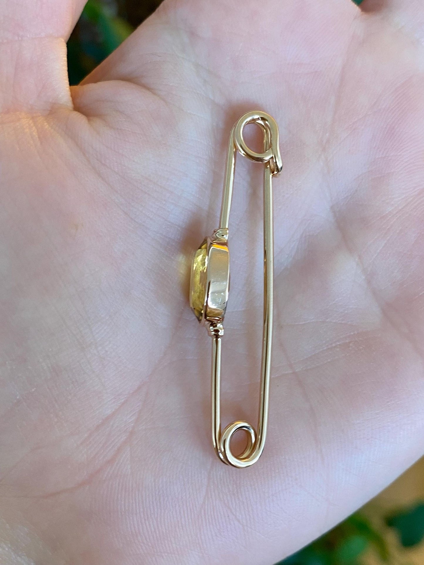 Vintage Solid 14k Yellow Gold Citrine Safety Pin
