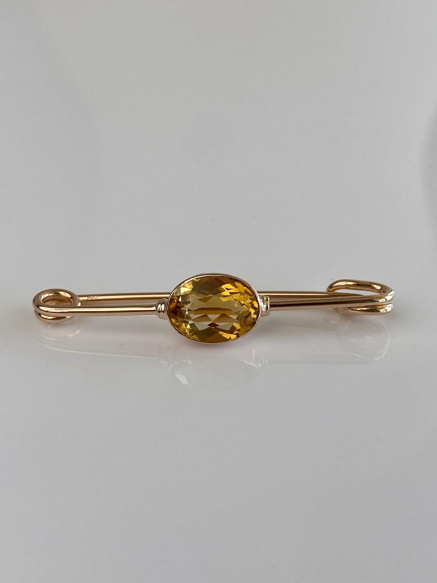 Vintage Solid 14k Yellow Gold Citrine Safety Pin