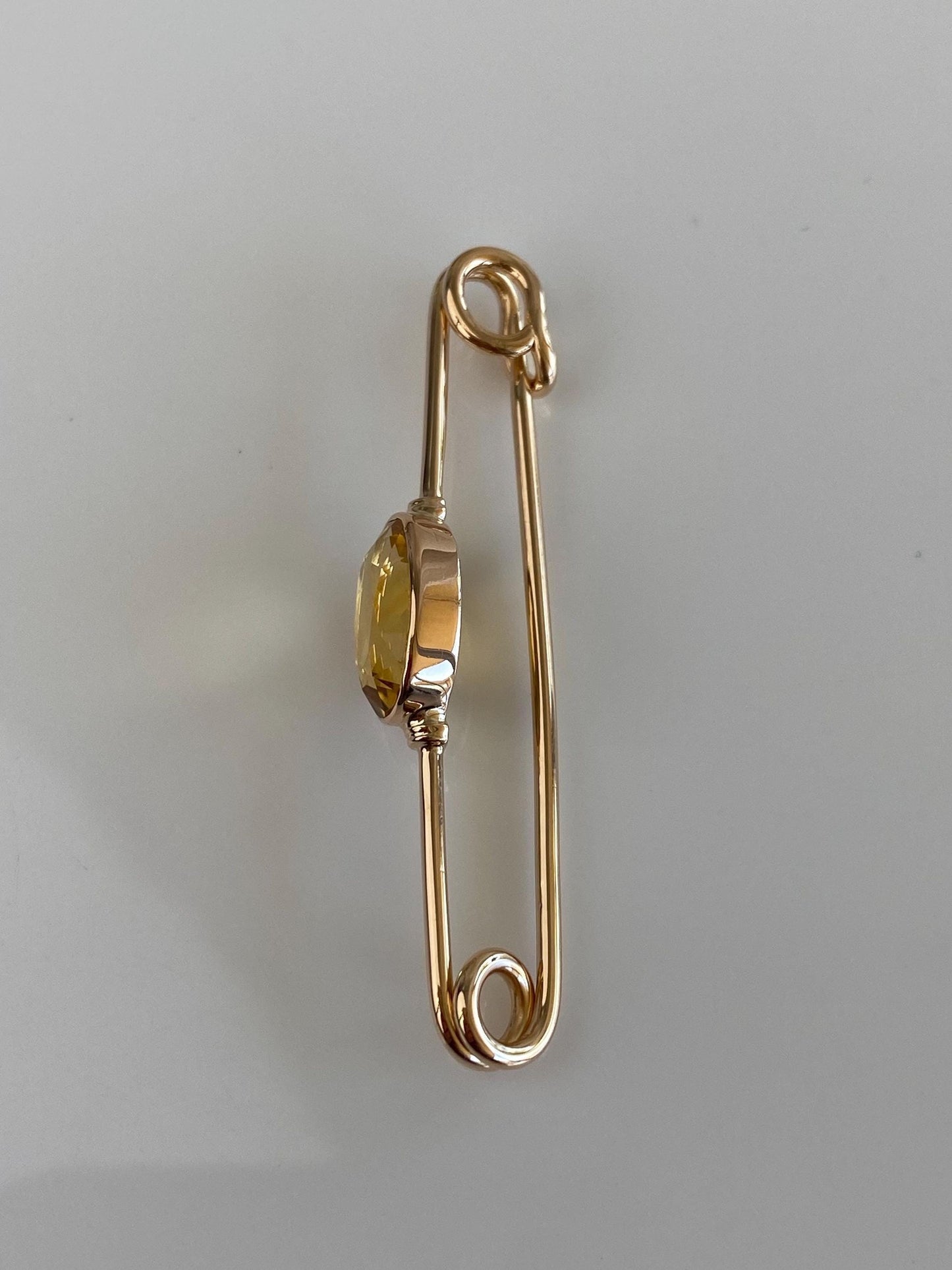 Vintage Solid 14k Yellow Gold Citrine Safety Pin