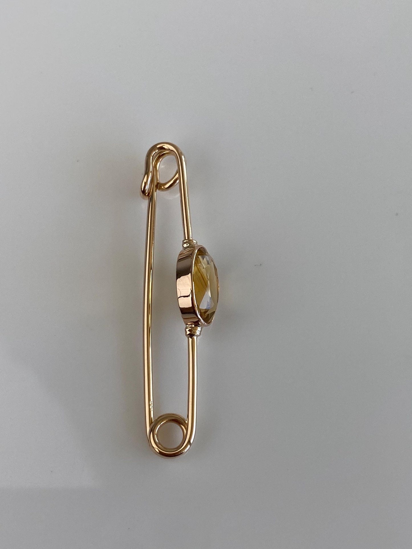 Vintage Solid 14k Yellow Gold Citrine Safety Pin