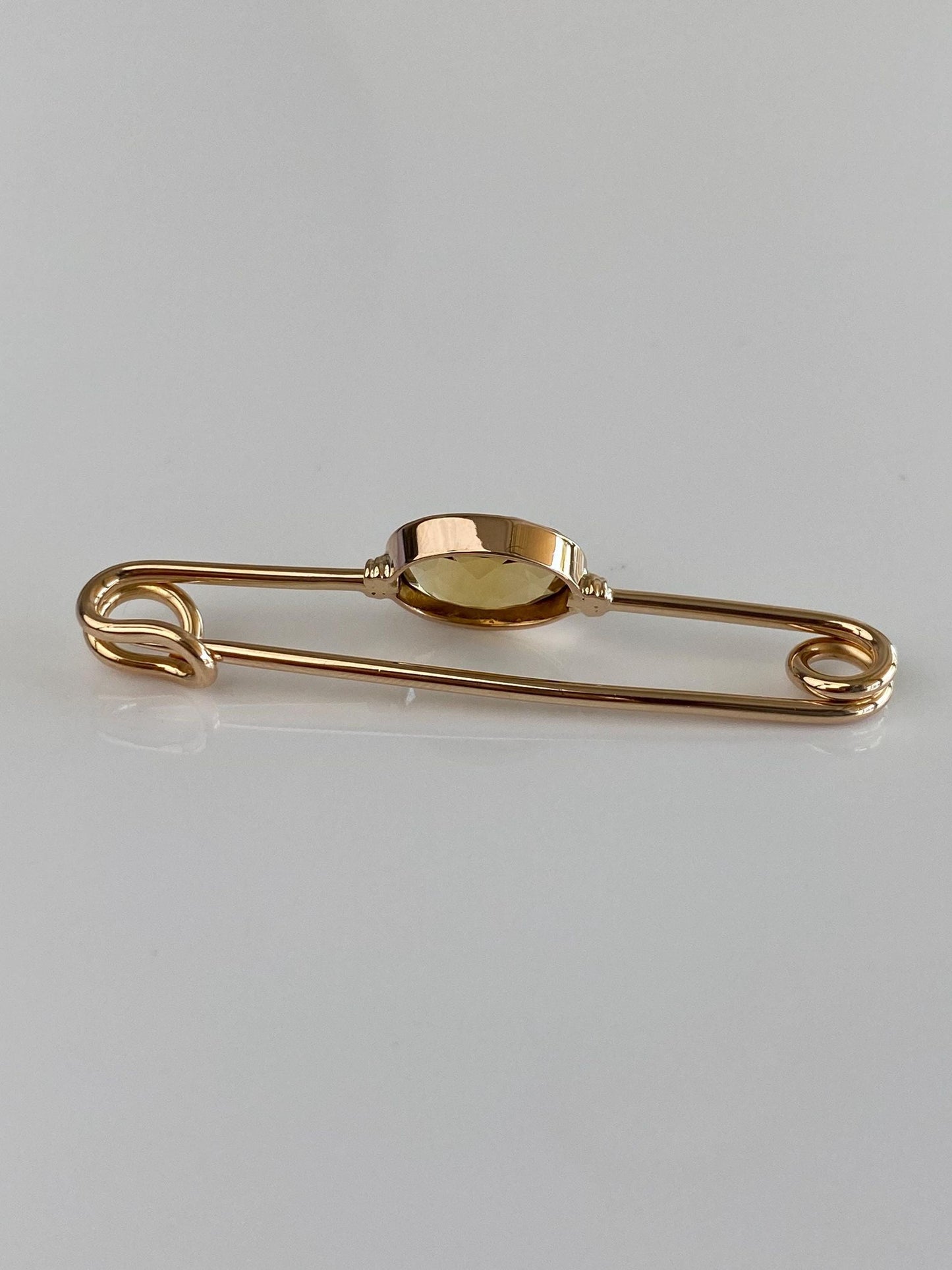 Vintage Solid 14k Yellow Gold Citrine Safety Pin