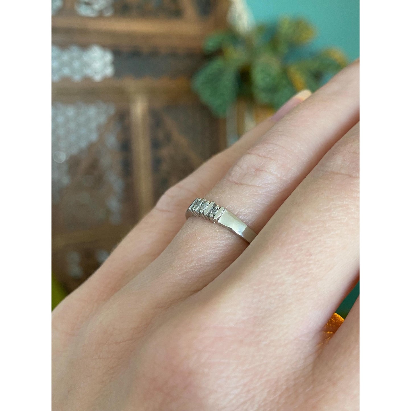 Vintage Solid 10k White Gold Diamond Open Ring - Size 4