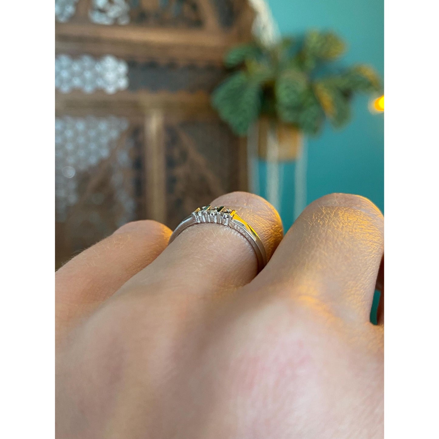 Vintage Solid 10k White Gold Diamond Open Ring - Size 4