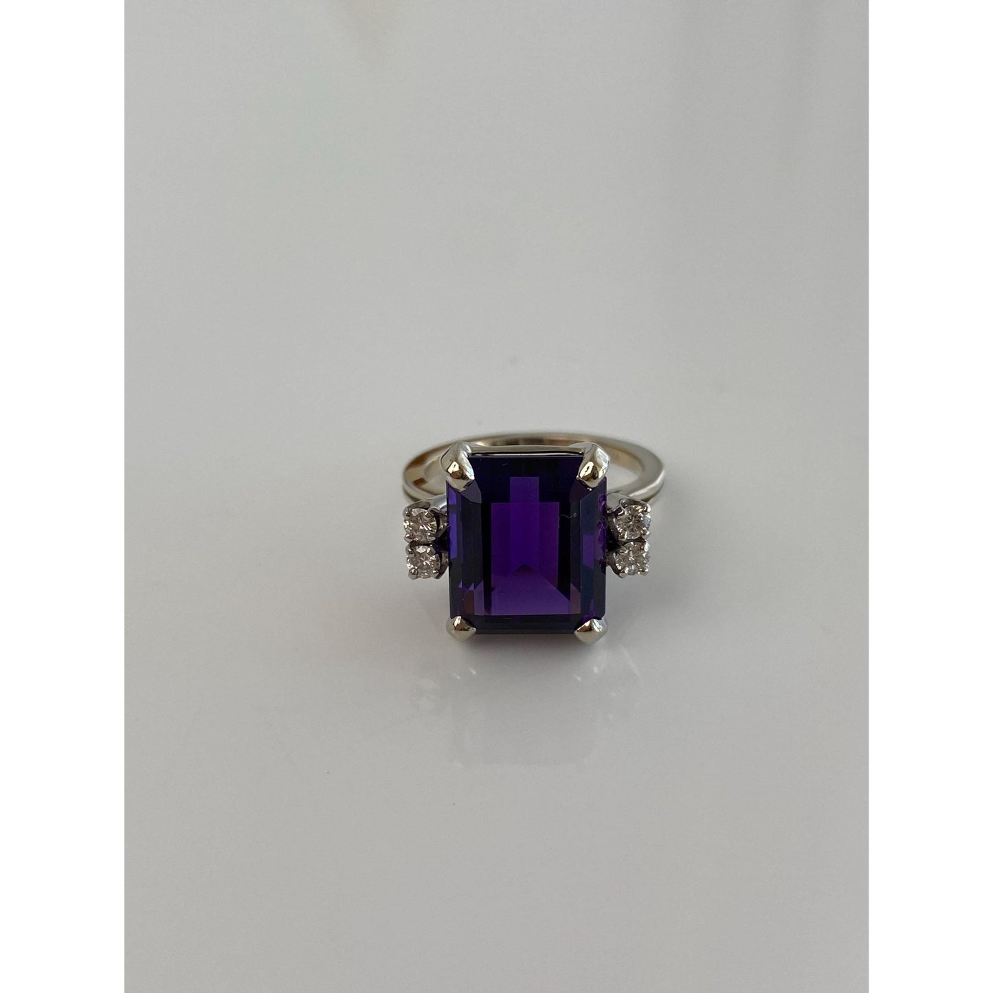 Vintage Solid 18k White Gold Diamond Amethyst Ring - Size 5.5