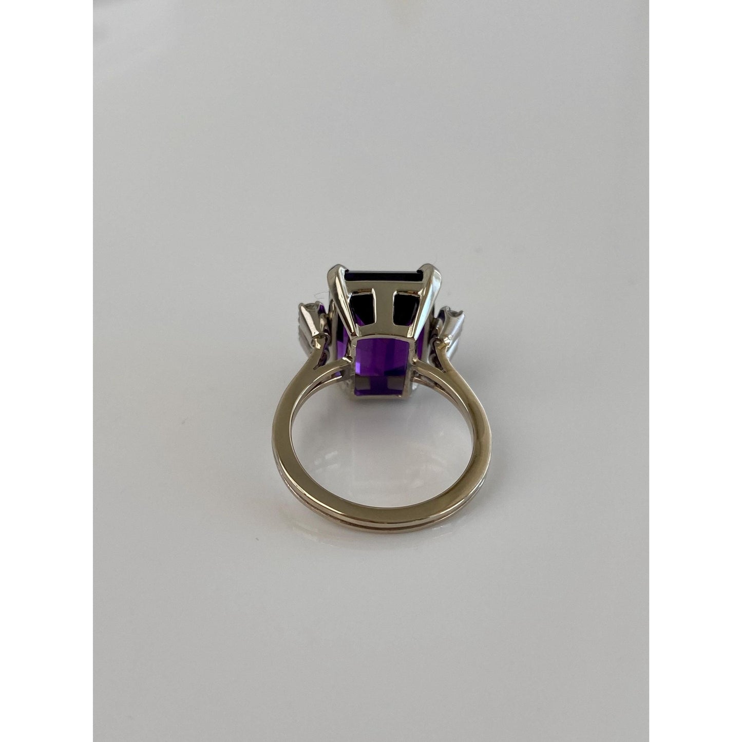 Vintage Solid 18k White Gold Diamond Amethyst Ring - Size 5.5