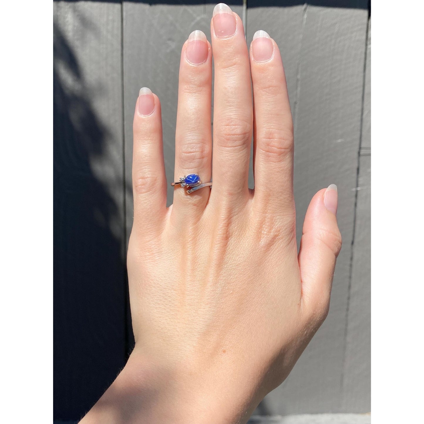Vintage Solid 14k White Gold Diamond Blue Star Sapphire Ring - Size 5.5