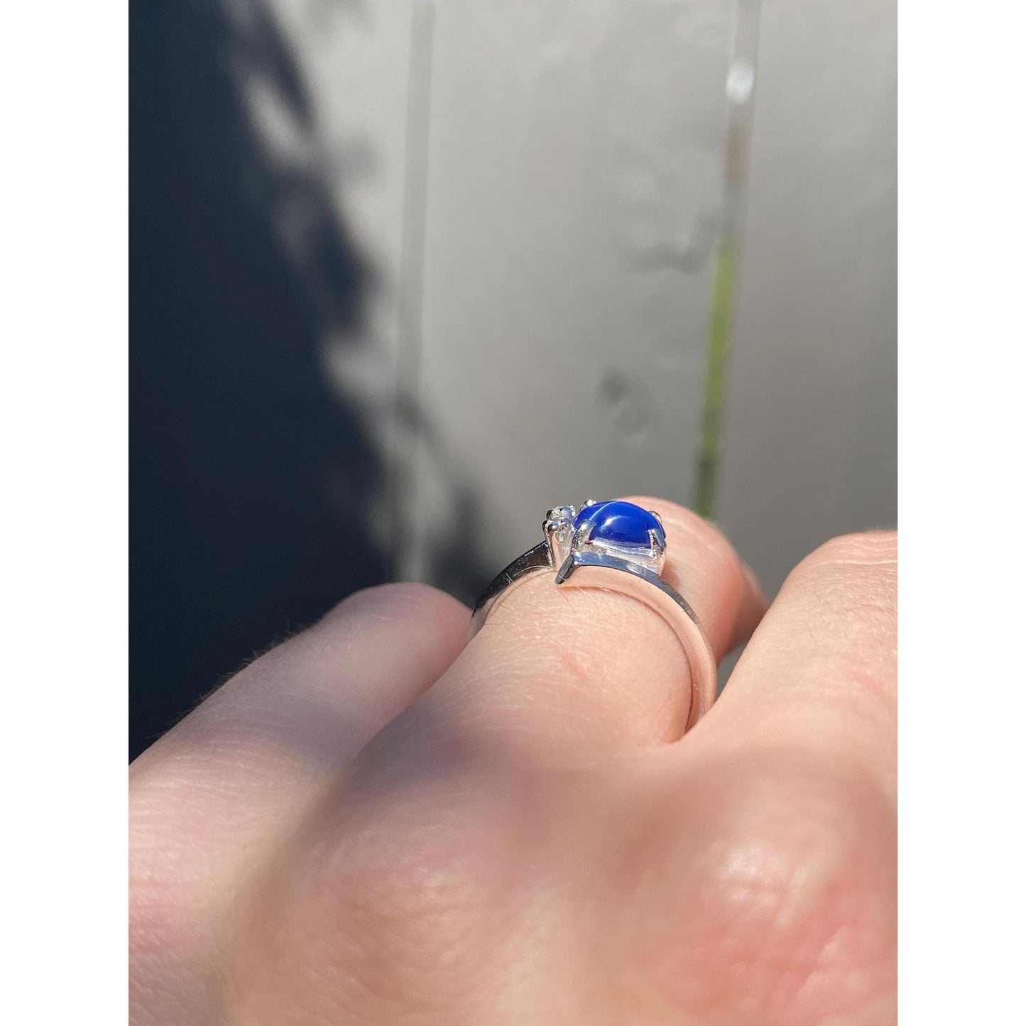 Vintage Solid 14k White Gold Diamond Blue Star Sapphire Ring - Size 5.5