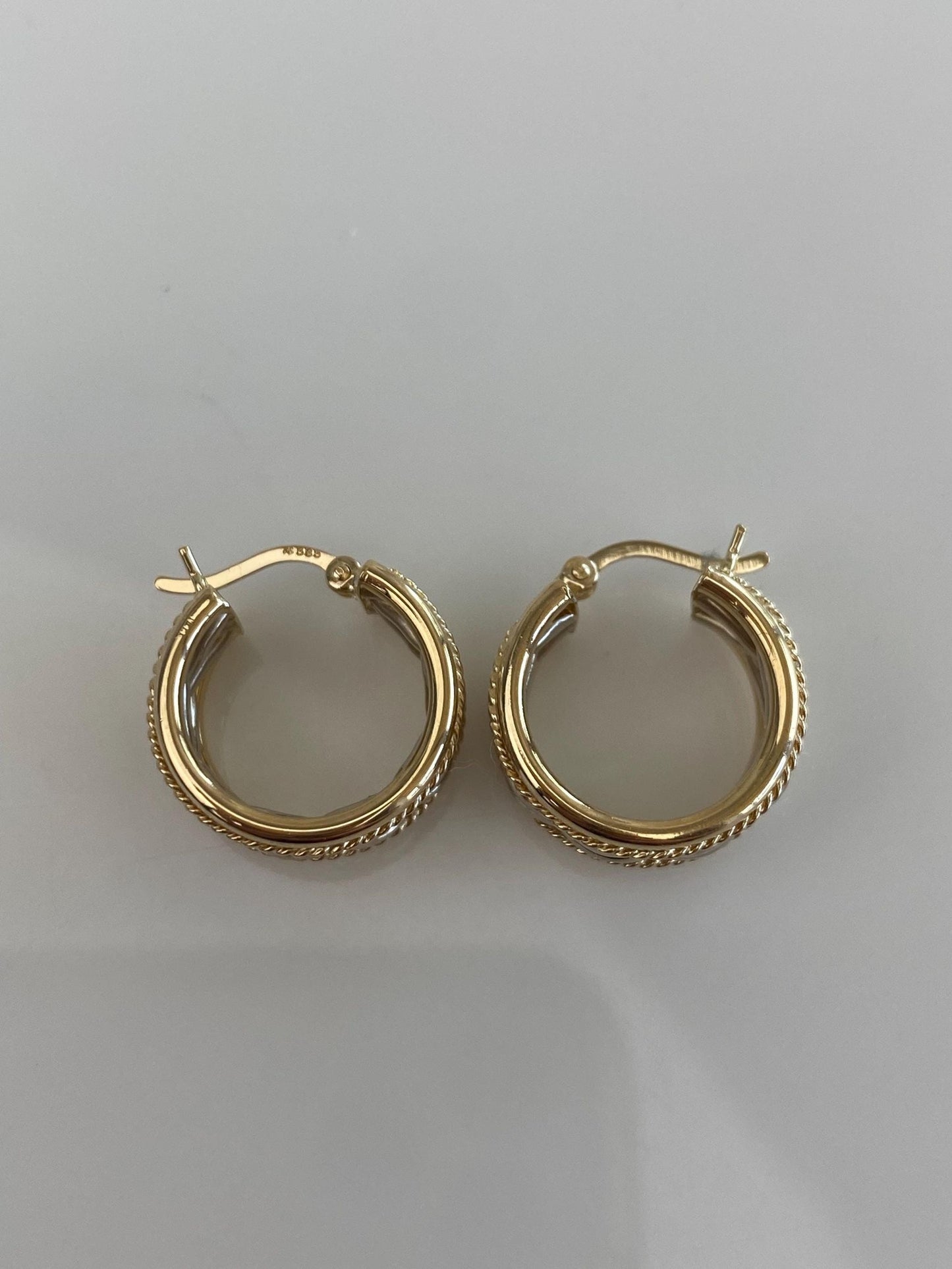 Vintage 14k White & Yellow Gold Design Hoop Earrings