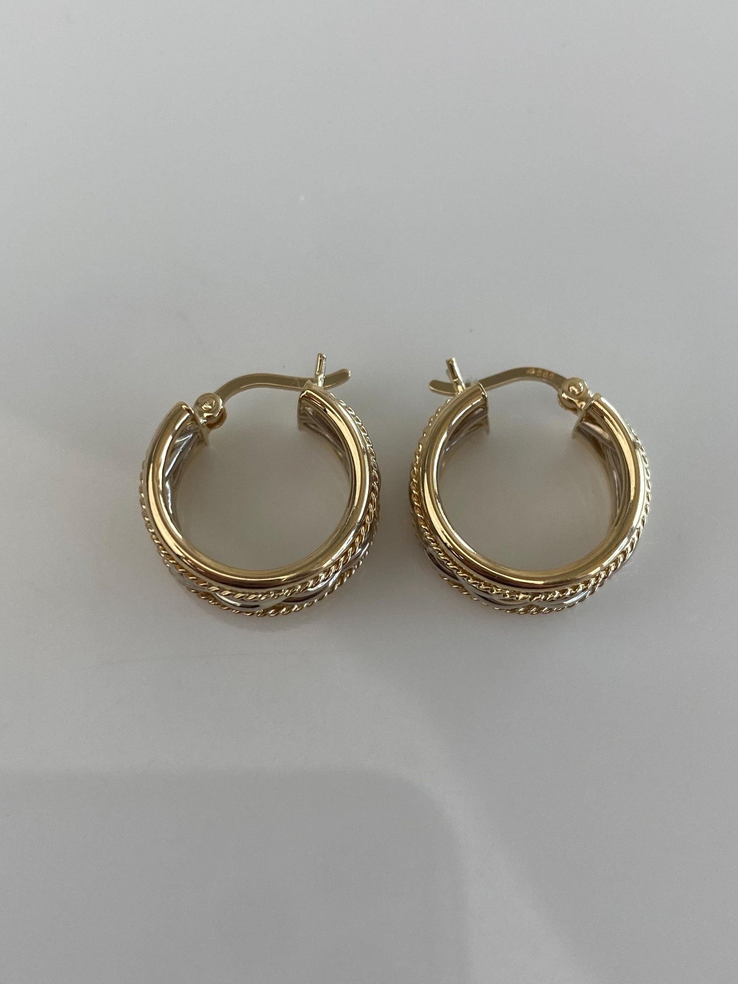 Vintage 14k White & Yellow Gold Design Hoop Earrings