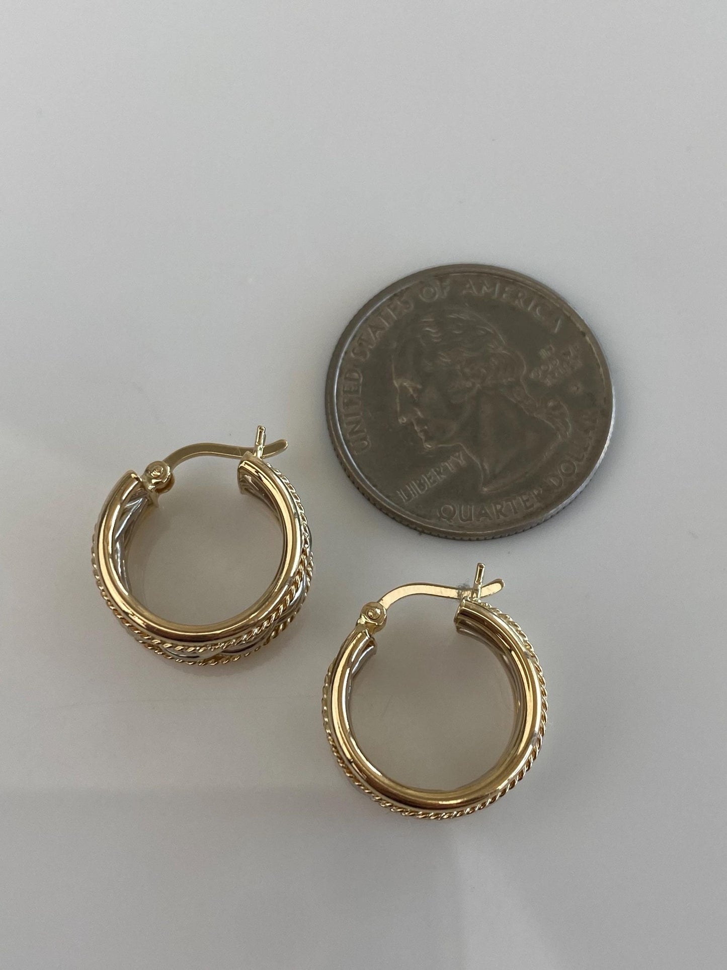 Vintage 14k White & Yellow Gold Design Hoop Earrings