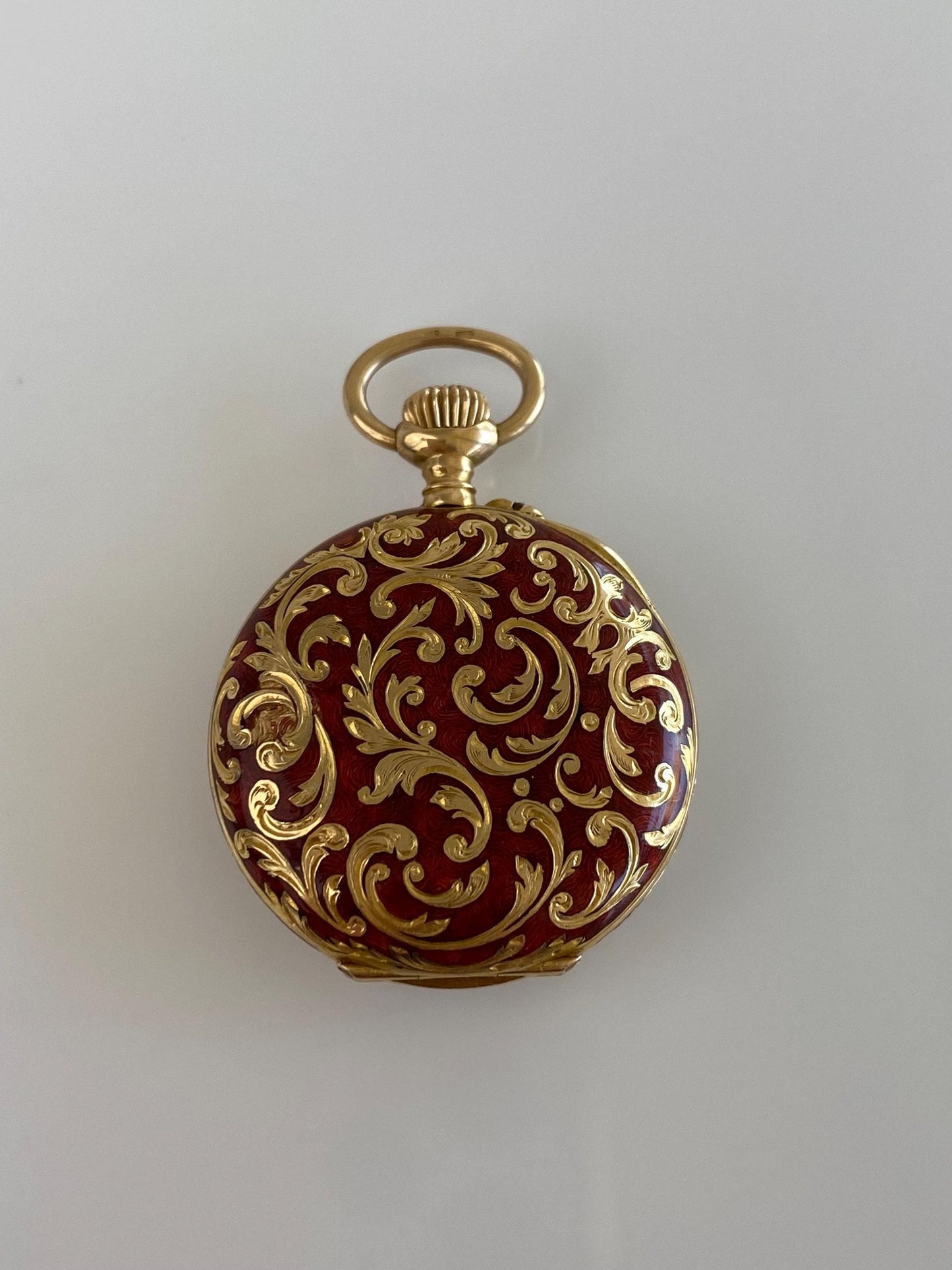 Schlesicky Solid 14k Yellow Gold Red Enamel Pocket Watch