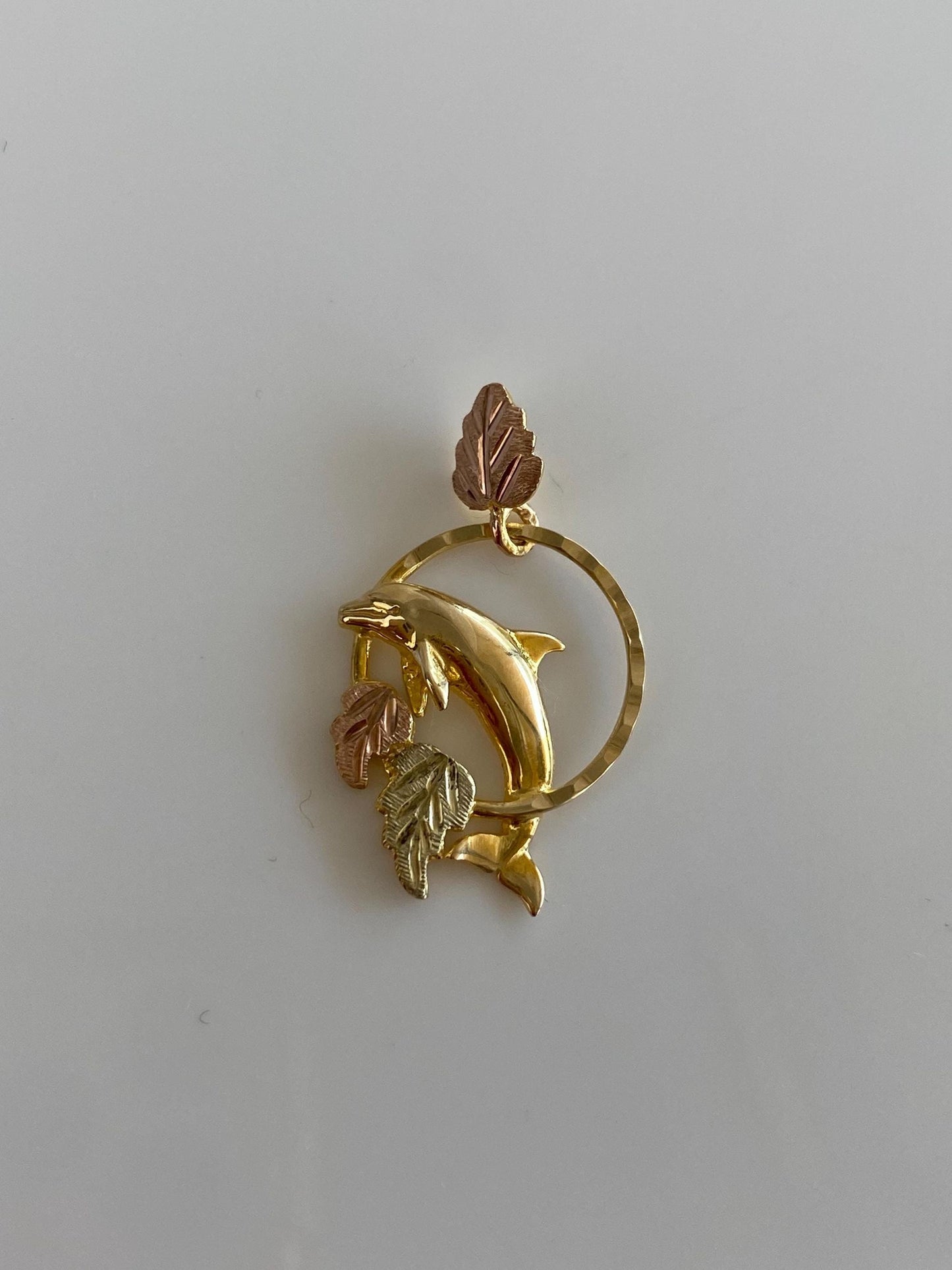 Vintage Solid 10k Black Hills Gold Diamond Cut Dolphin Leaves Charm