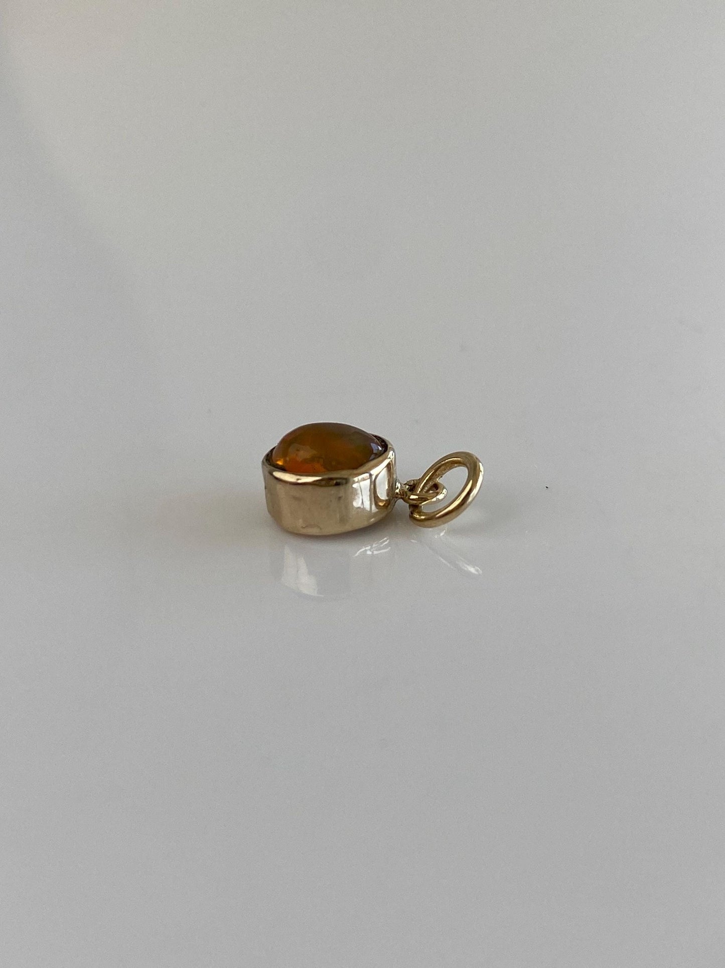 Vintage Solid 14k Yellow Gold Fire Opal Cabochon Charm