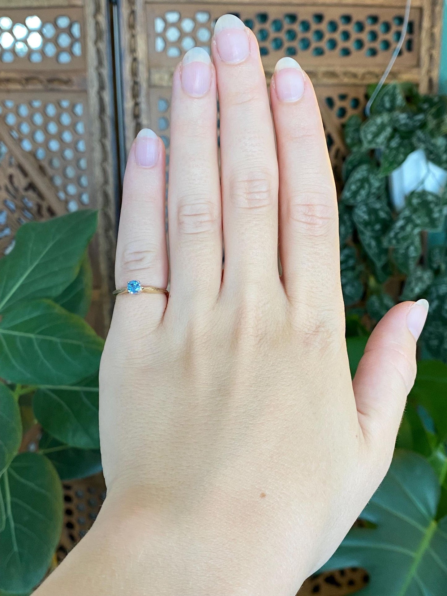 Solid 18k White & Yellow Gold Topaz Ring - Size 3.75