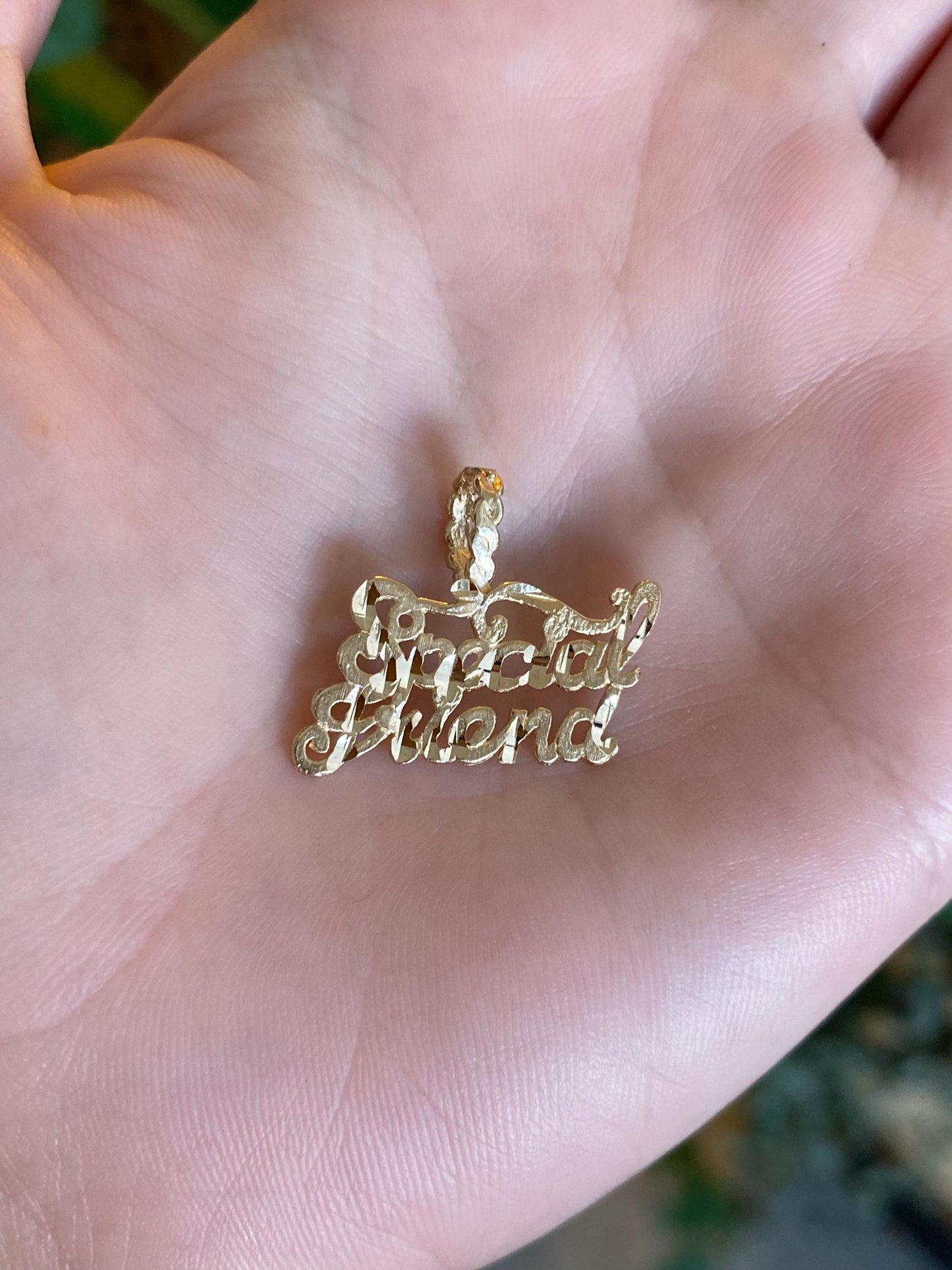 Vintage Solid 14k Yellow Gold Diamond Cut Special Friend Charm