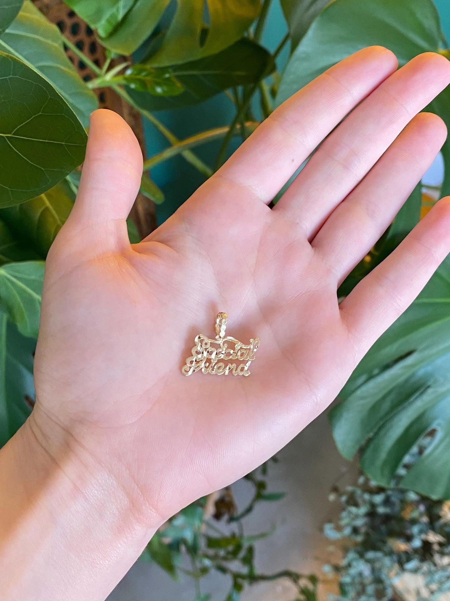 Vintage Solid 14k Yellow Gold Diamond Cut Special Friend Charm