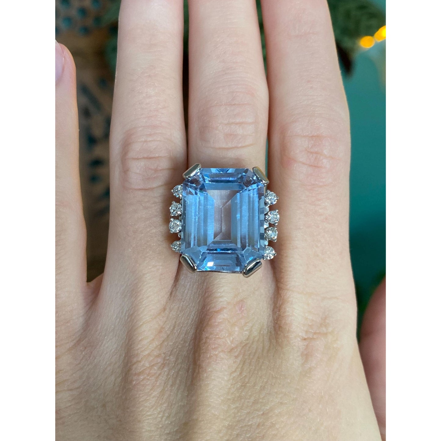 Vintage Solid 14k White Gold Diamond Topaz Ring - Size 5.5