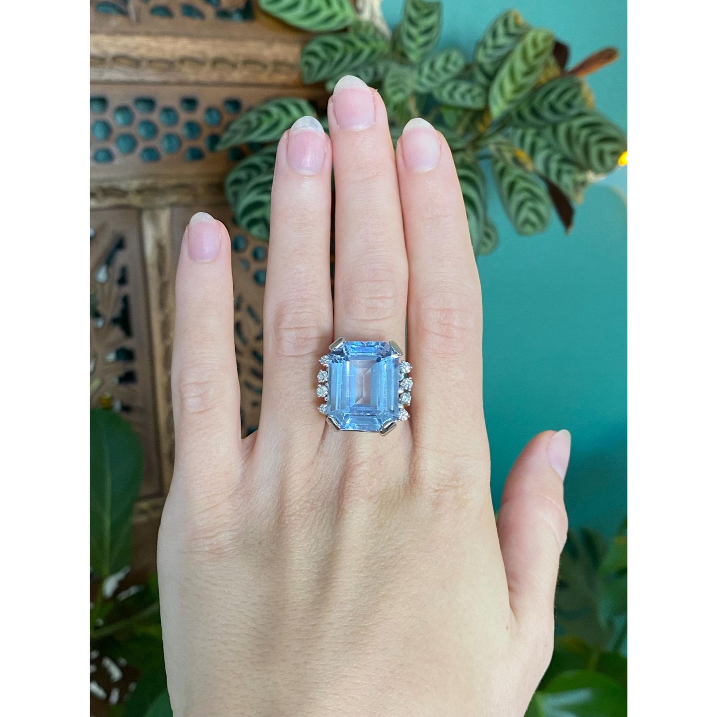 Vintage Solid 14k White Gold Diamond Topaz Ring - Size 5.5