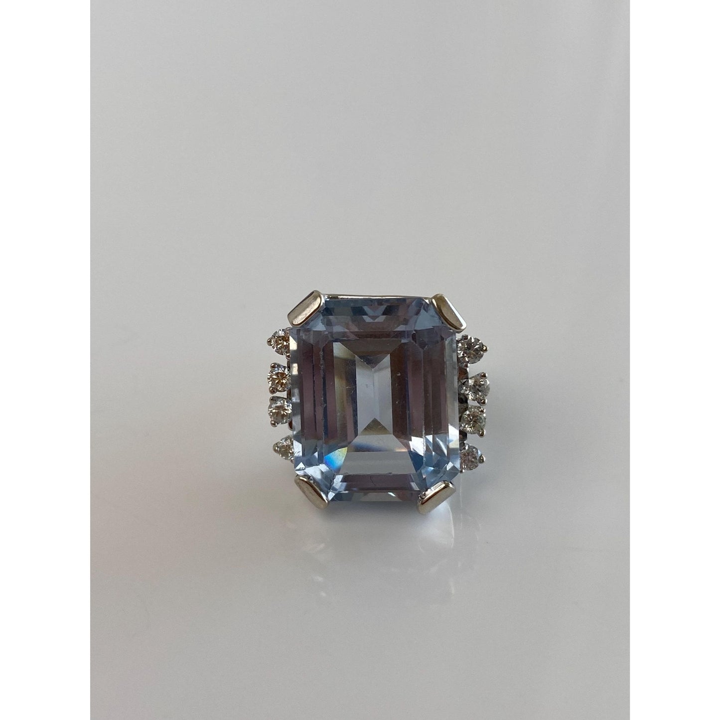Vintage Solid 14k White Gold Diamond Topaz Ring - Size 5.5