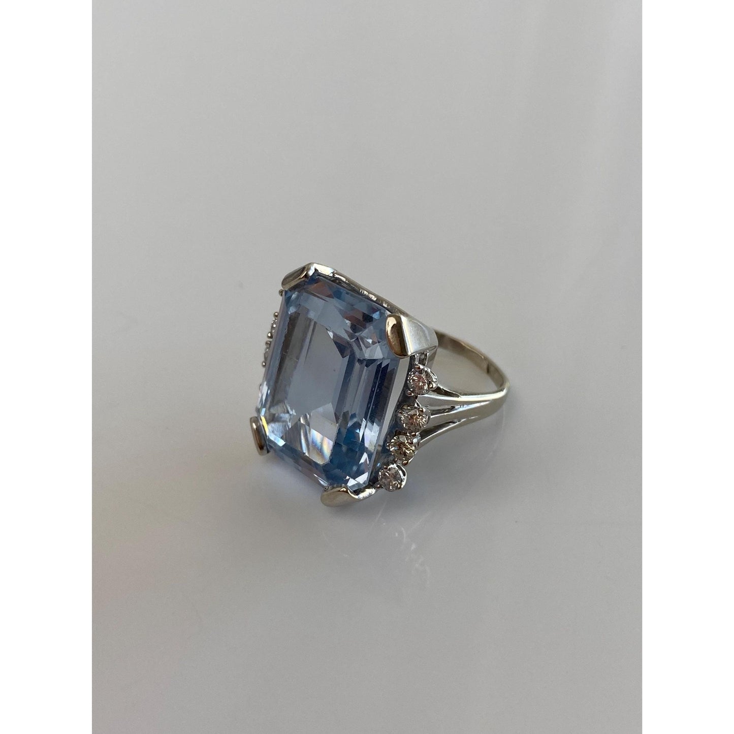 Vintage Solid 14k White Gold Diamond Topaz Ring - Size 5.5