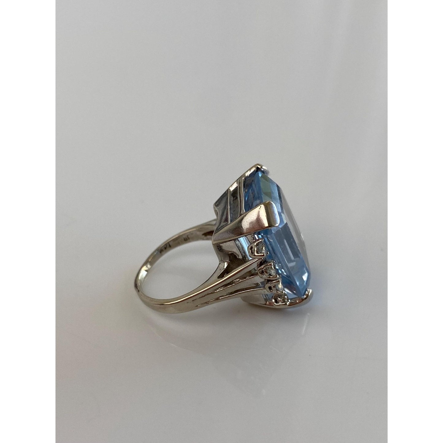 Vintage Solid 14k White Gold Diamond Topaz Ring - Size 5.5