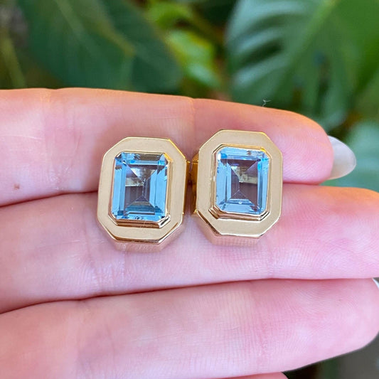 Vintage Solid 14k Yellow Gold Topaz Stud Earrings