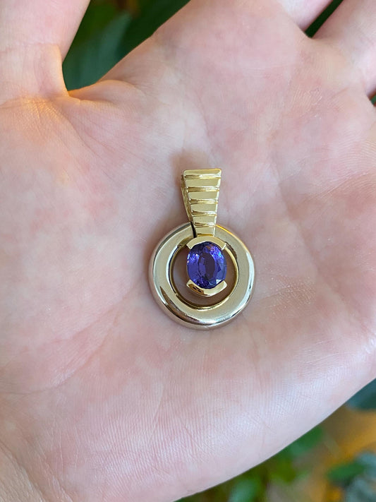 Vintage Solid 14k White & Yellow Gold Tanzanite Charm