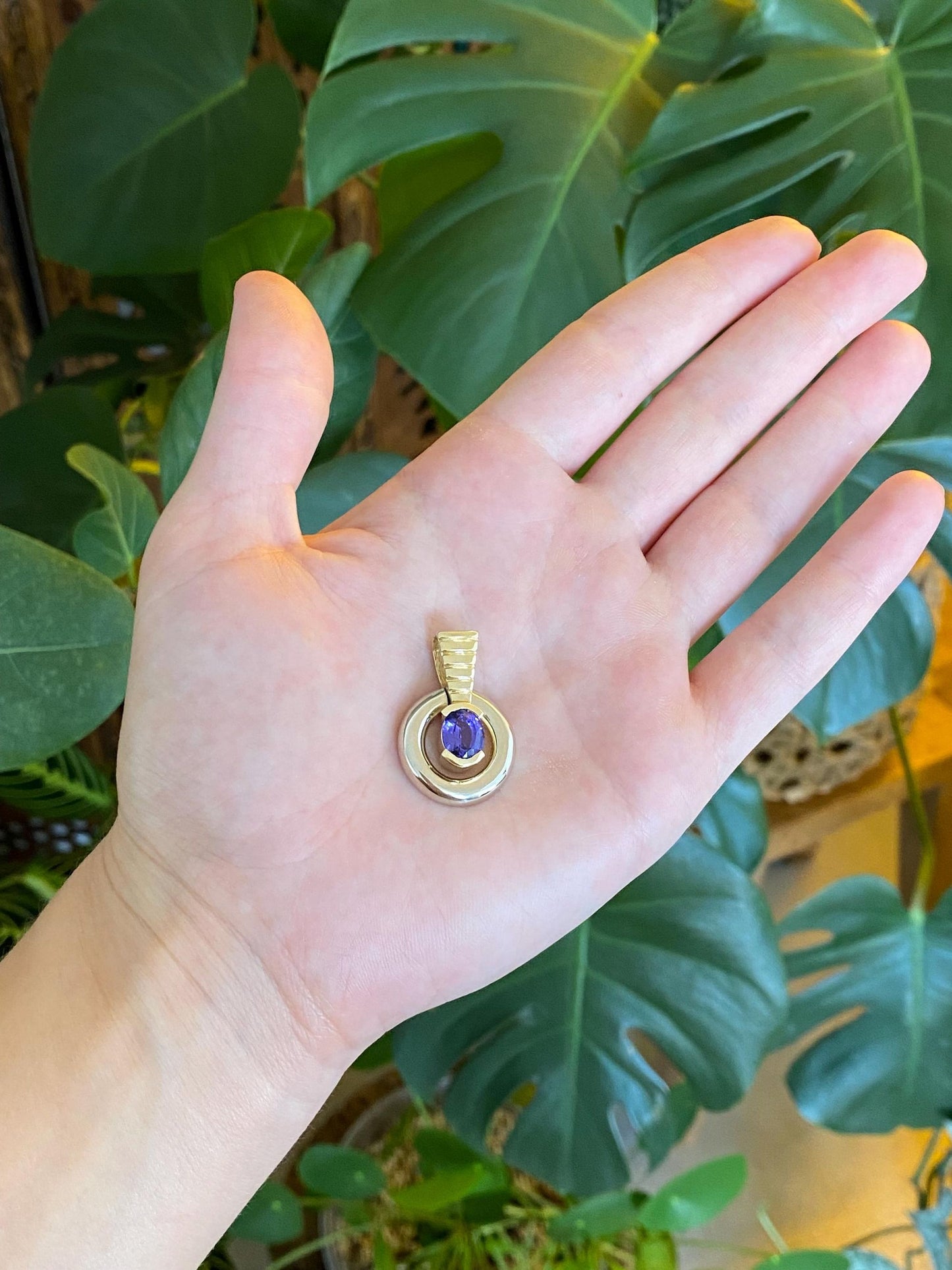 Vintage Solid 14k White & Yellow Gold Tanzanite Charm