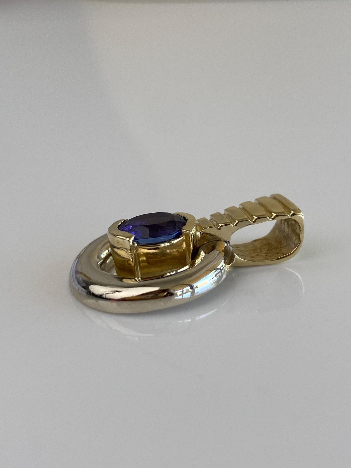 Vintage Solid 14k White & Yellow Gold Tanzanite Charm