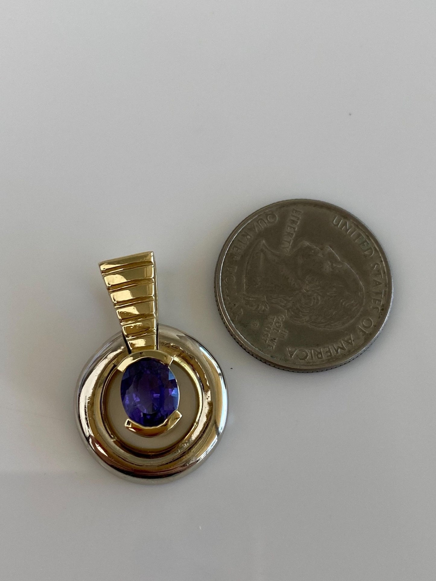 Vintage Solid 14k White & Yellow Gold Tanzanite Charm