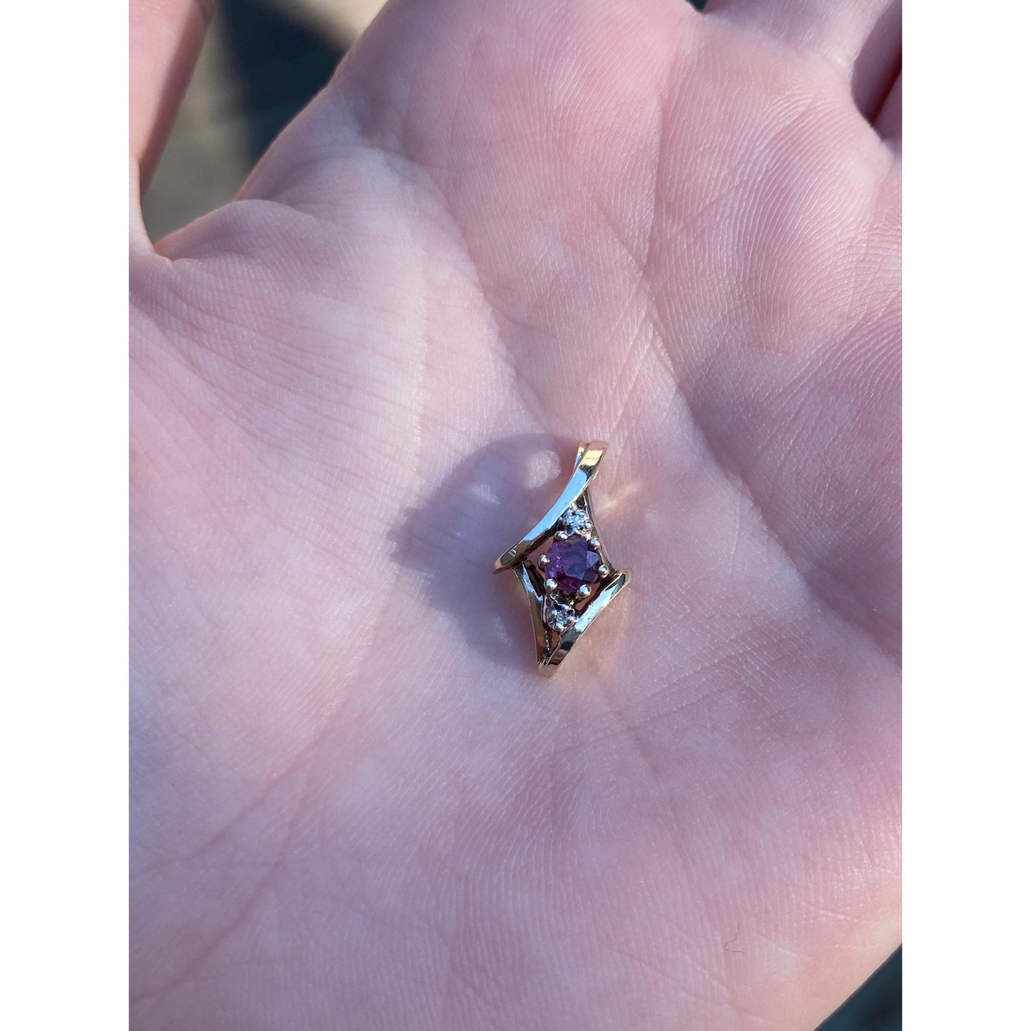 Vintage Solid 10k Yellow Gold Clear & Pink Sapphire Charm