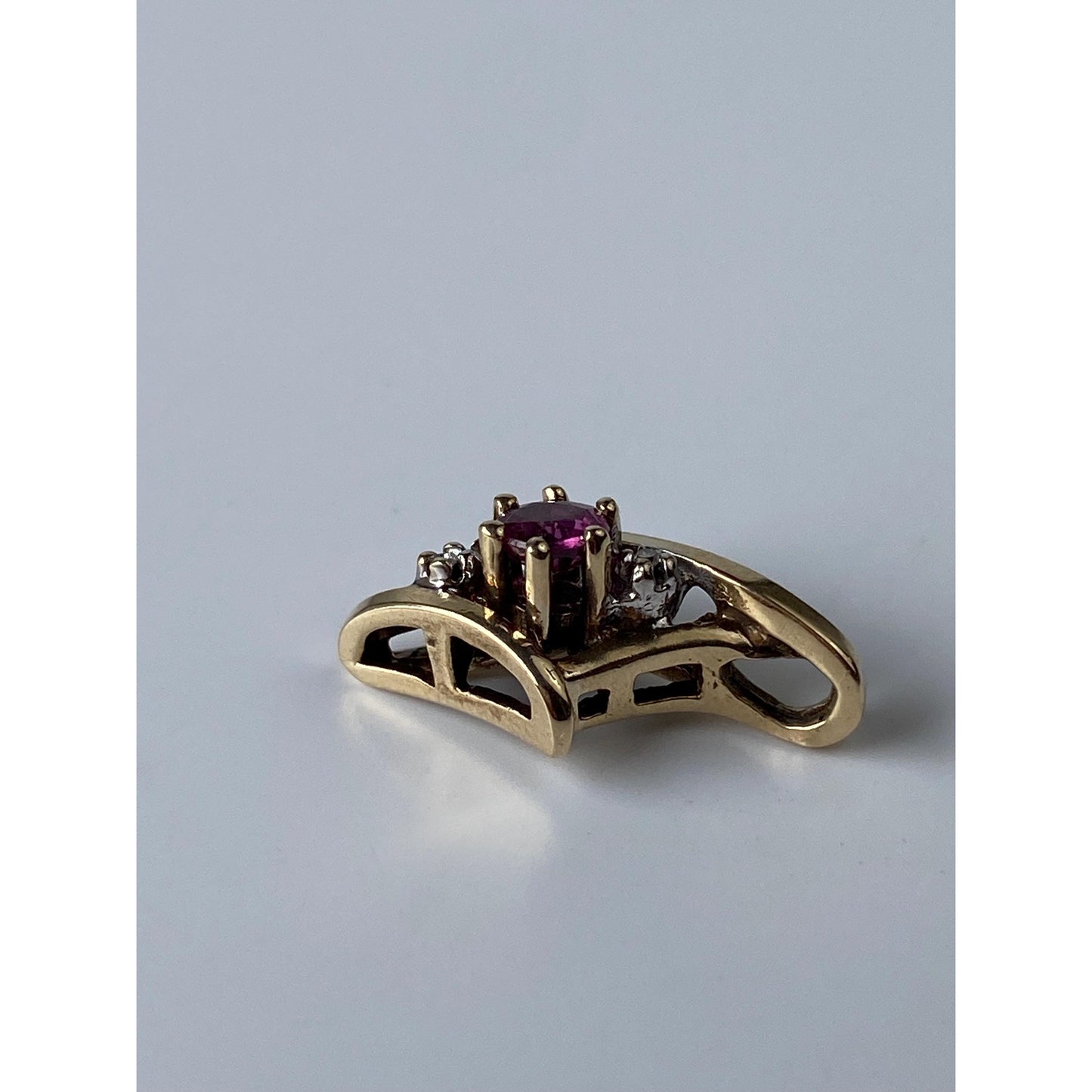 Vintage Solid 10k Yellow Gold Clear & Pink Sapphire Charm