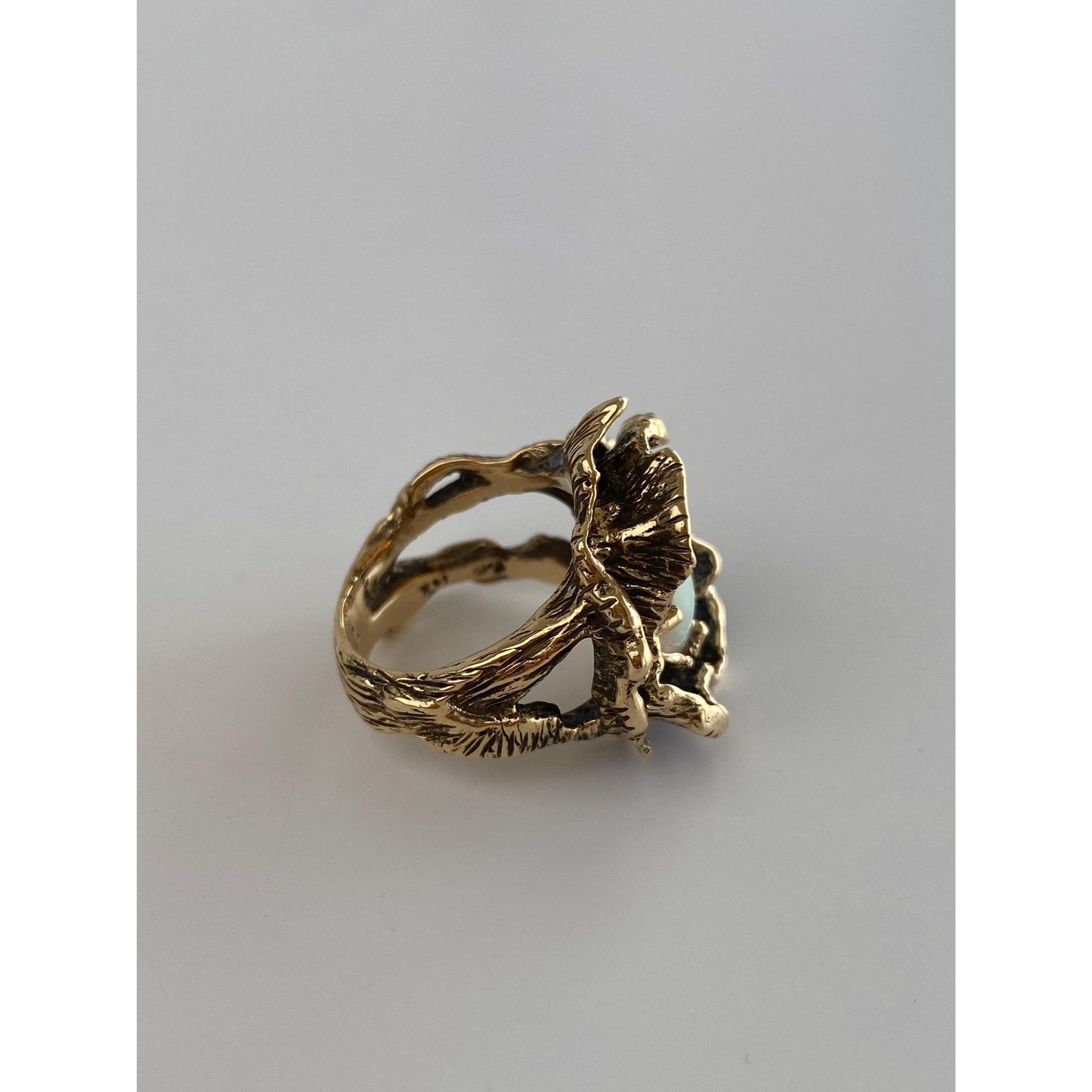 Vintage Solid 14k Yellow Gold Opal Flower Ring - Size 5.75