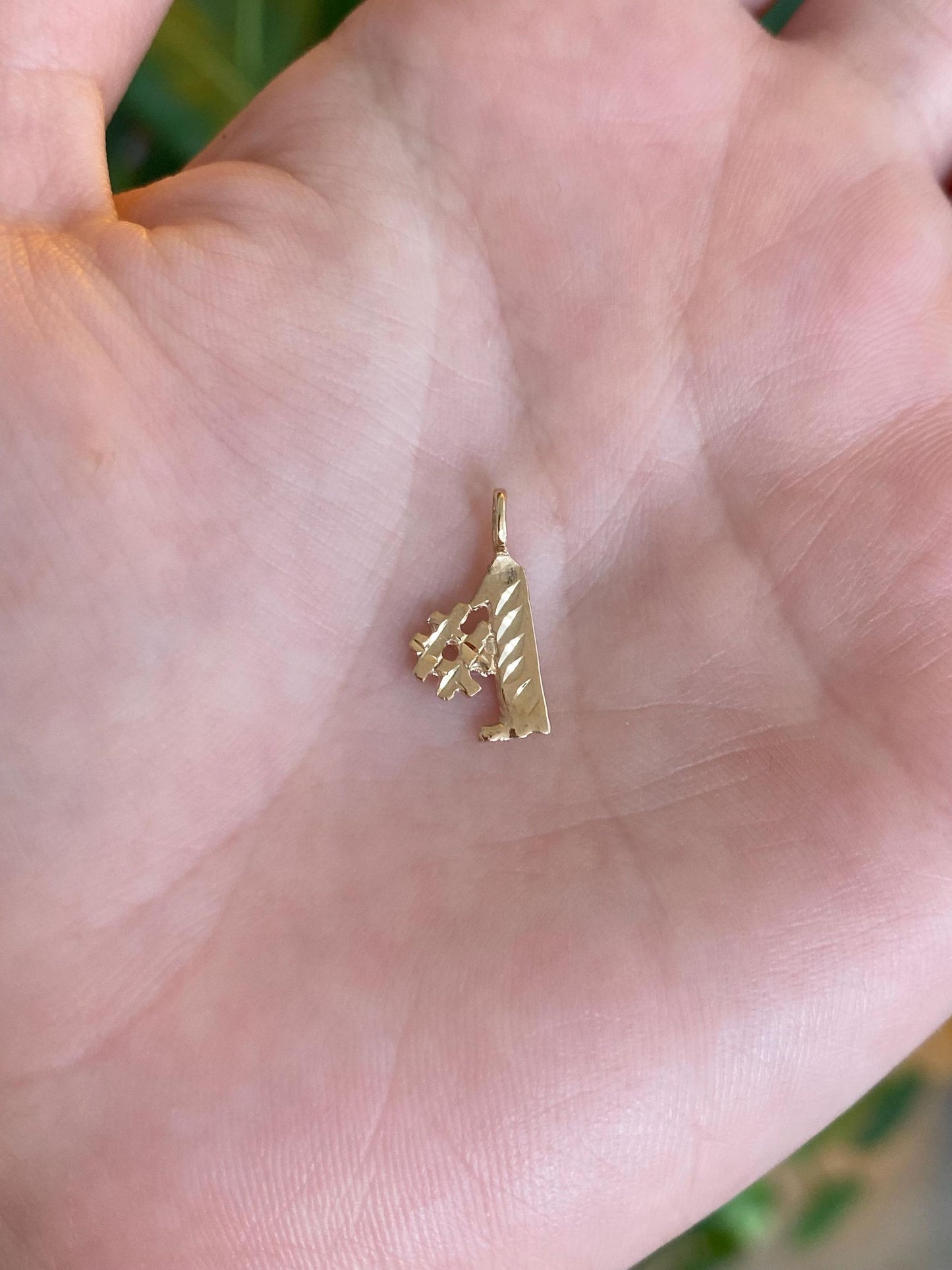 Vintage Solid 14k Yellow Gold Diamond Cut #1 Charm