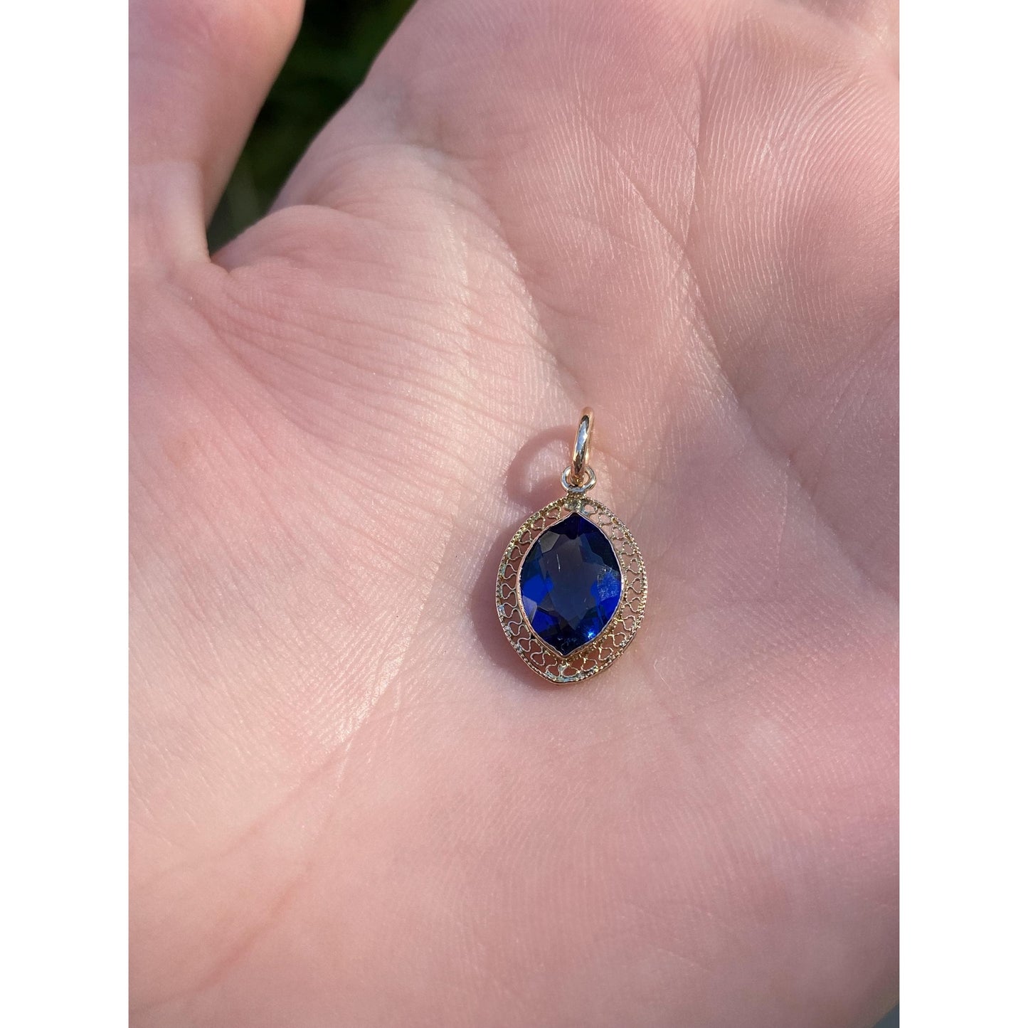 Vintage Solid 10k Yellow Gold Dark Blue Cubic Zirconia Stick Pin Conversion Charm