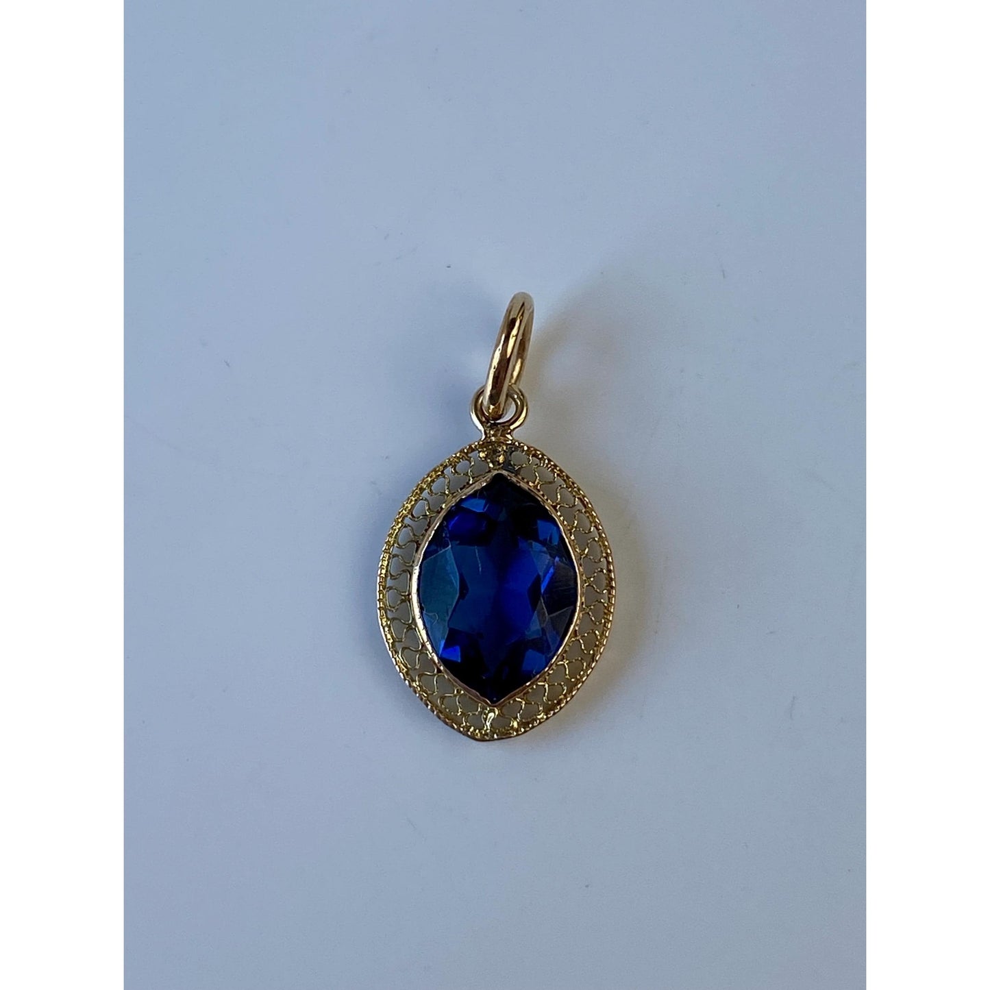 Vintage Solid 10k Yellow Gold Dark Blue Cubic Zirconia Stick Pin Conversion Charm