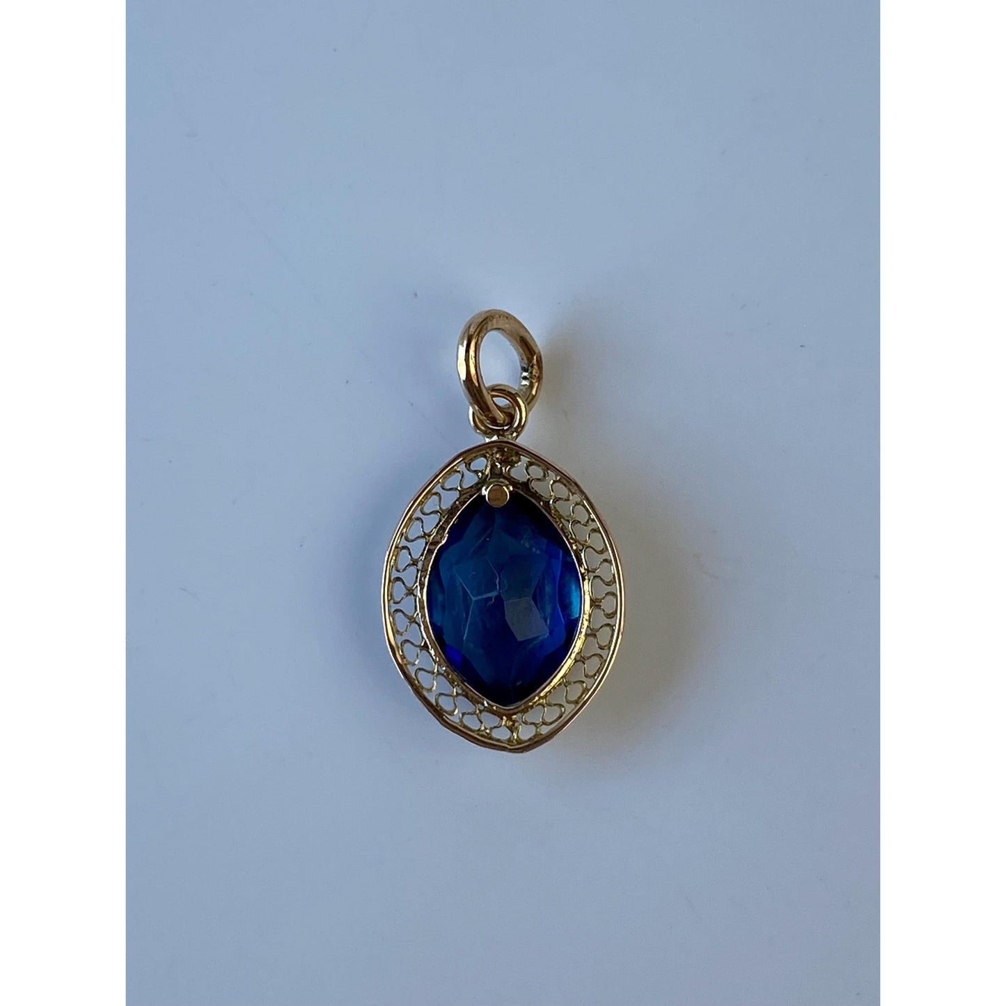 Vintage Solid 10k Yellow Gold Dark Blue Cubic Zirconia Stick Pin Conversion Charm