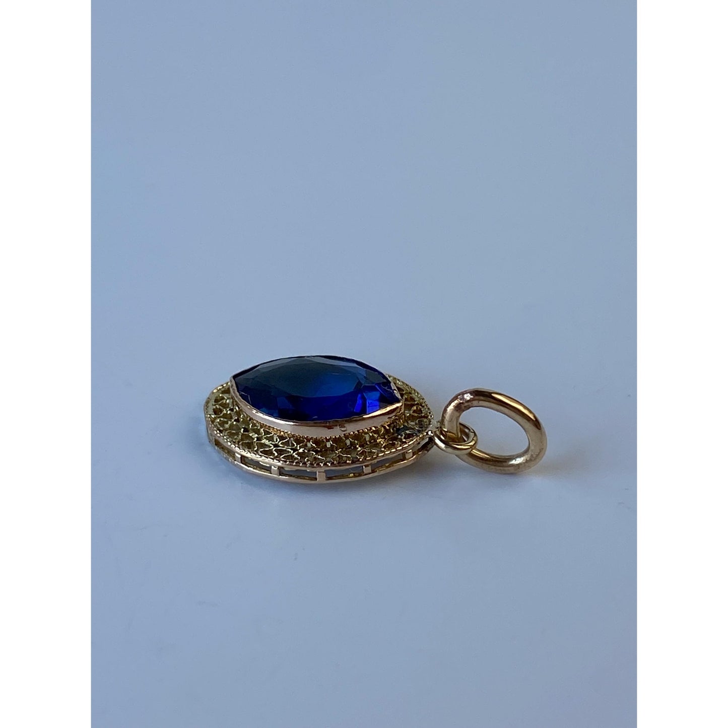 Vintage Solid 10k Yellow Gold Dark Blue Cubic Zirconia Stick Pin Conversion Charm