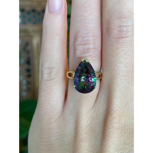 Vintage Solid 14k Yellow Gold Mystic Topaz Ring - Size 4.5