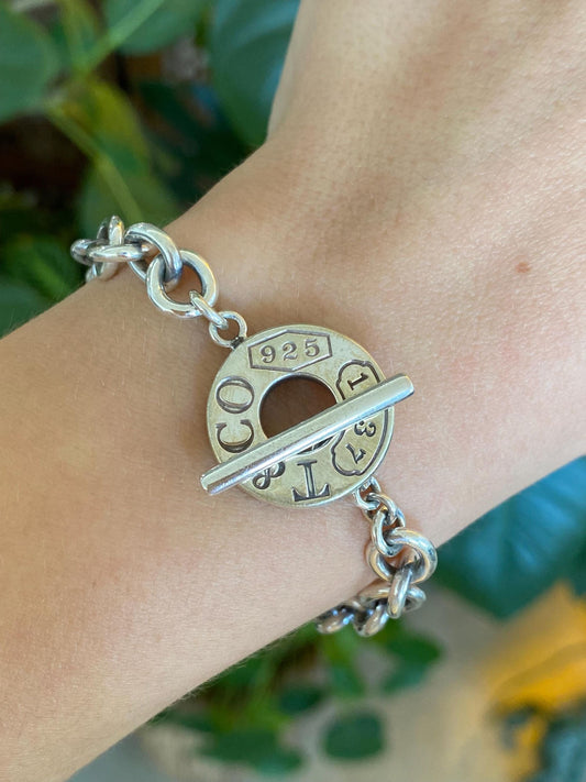Tiffany & Co. Solid Sterling Silver Rolo Chain Toggle Bracelet - 7.25 Inches