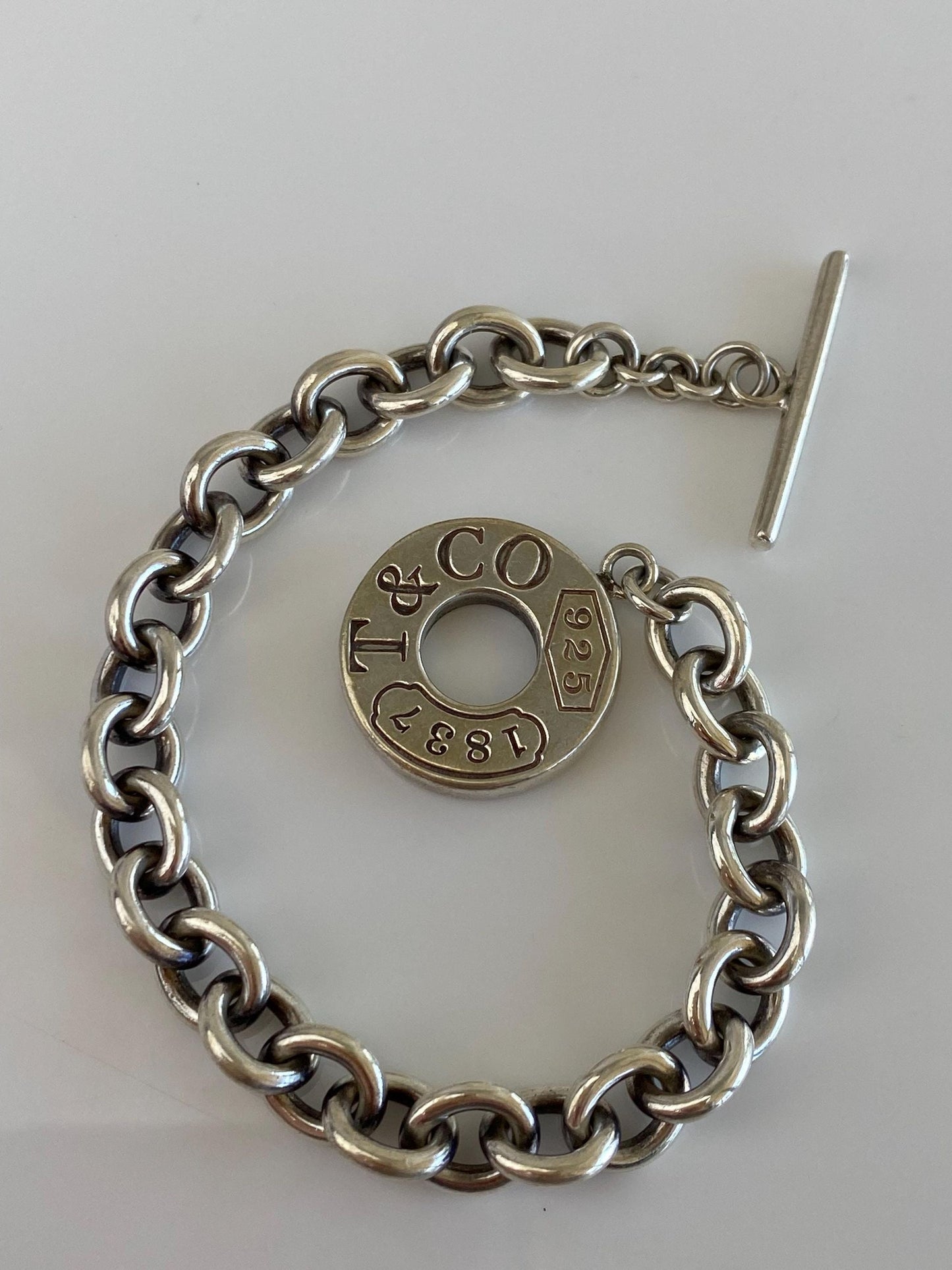 Tiffany & Co. Solid Sterling Silver Rolo Chain Toggle Bracelet - 7.25 Inches