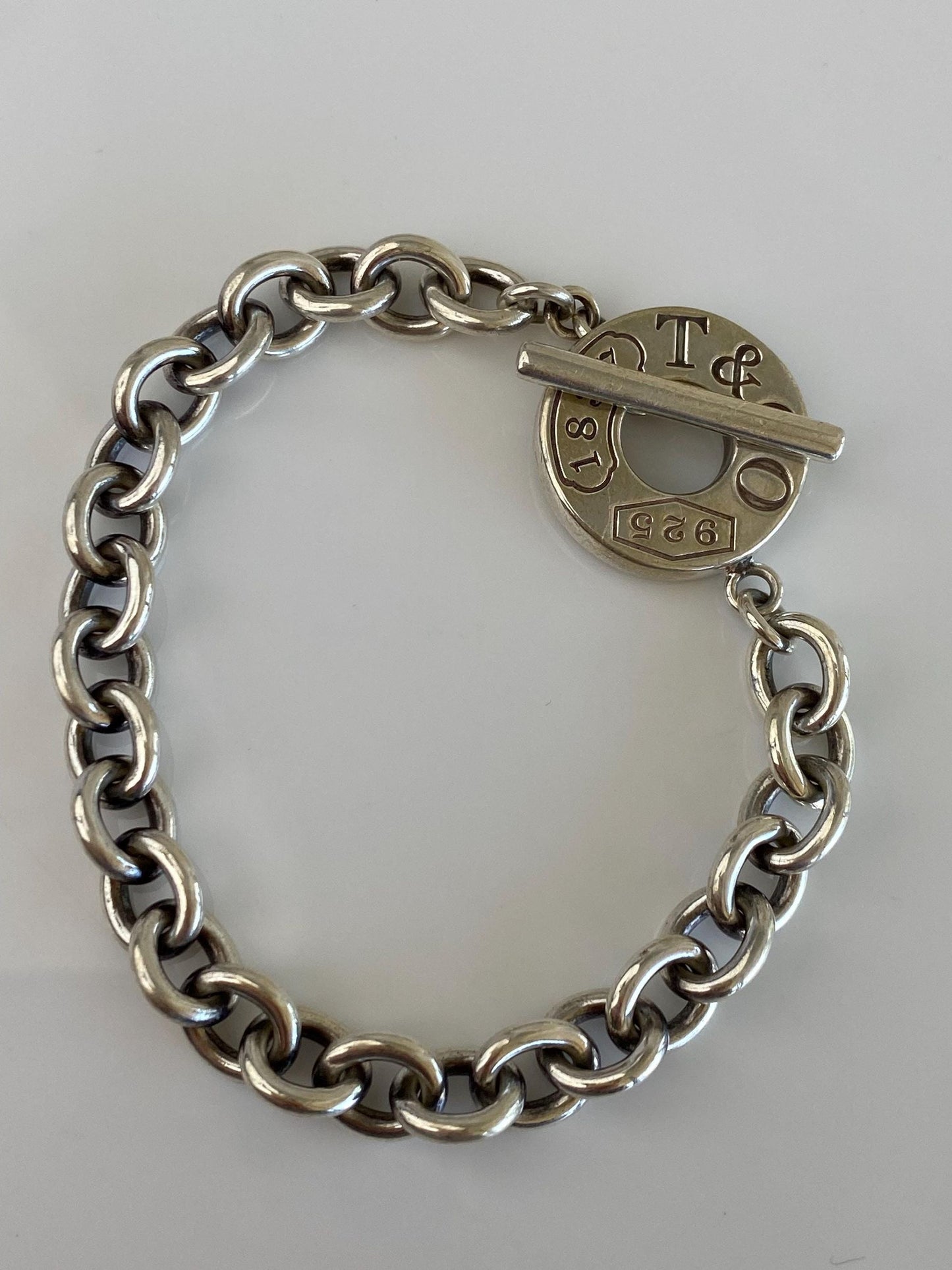 Tiffany & Co. Solid Sterling Silver Rolo Chain Toggle Bracelet - 7.25 Inches